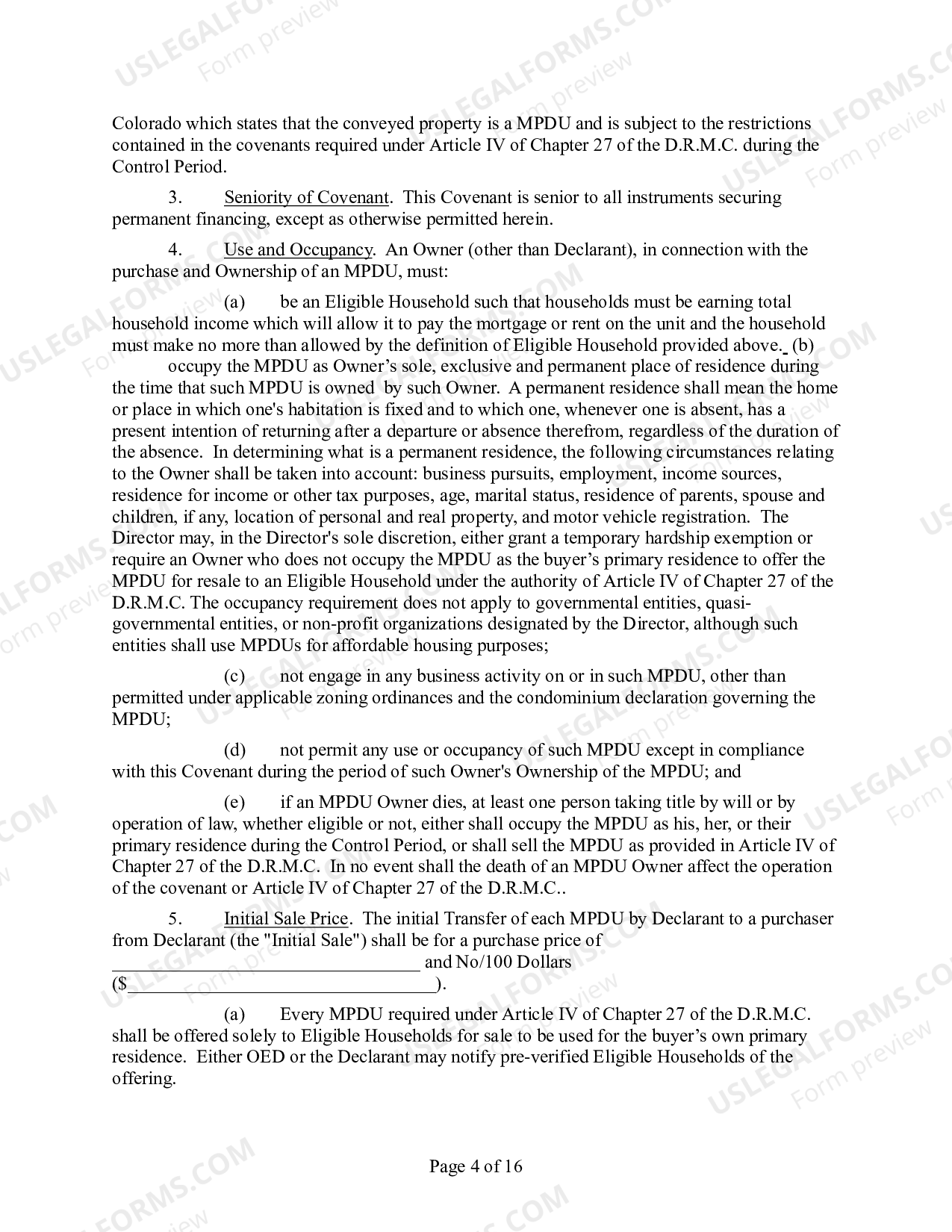 Colorado Notice of Voidable Title Transfer and Master Covenant for the