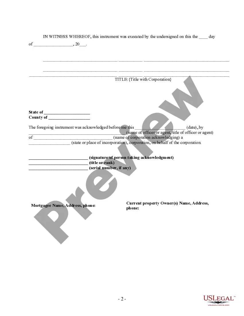 Preview Partial Release of Property From Deed of Trust for Corporation