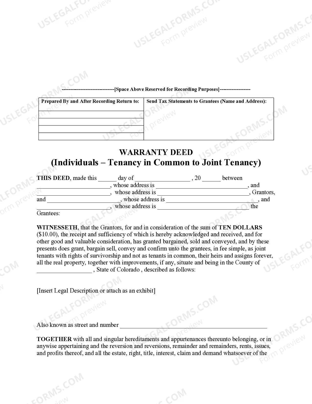 Preview Warranty Deed from Individuals - Tenancy in Common to Joint Tenancy