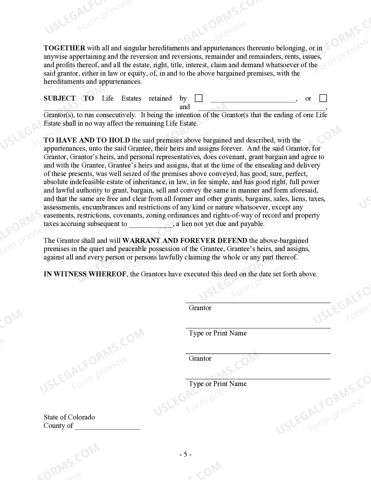 Preview Warranty Deed for Parents to Child with a Reservation of a Life Estate by the Parents