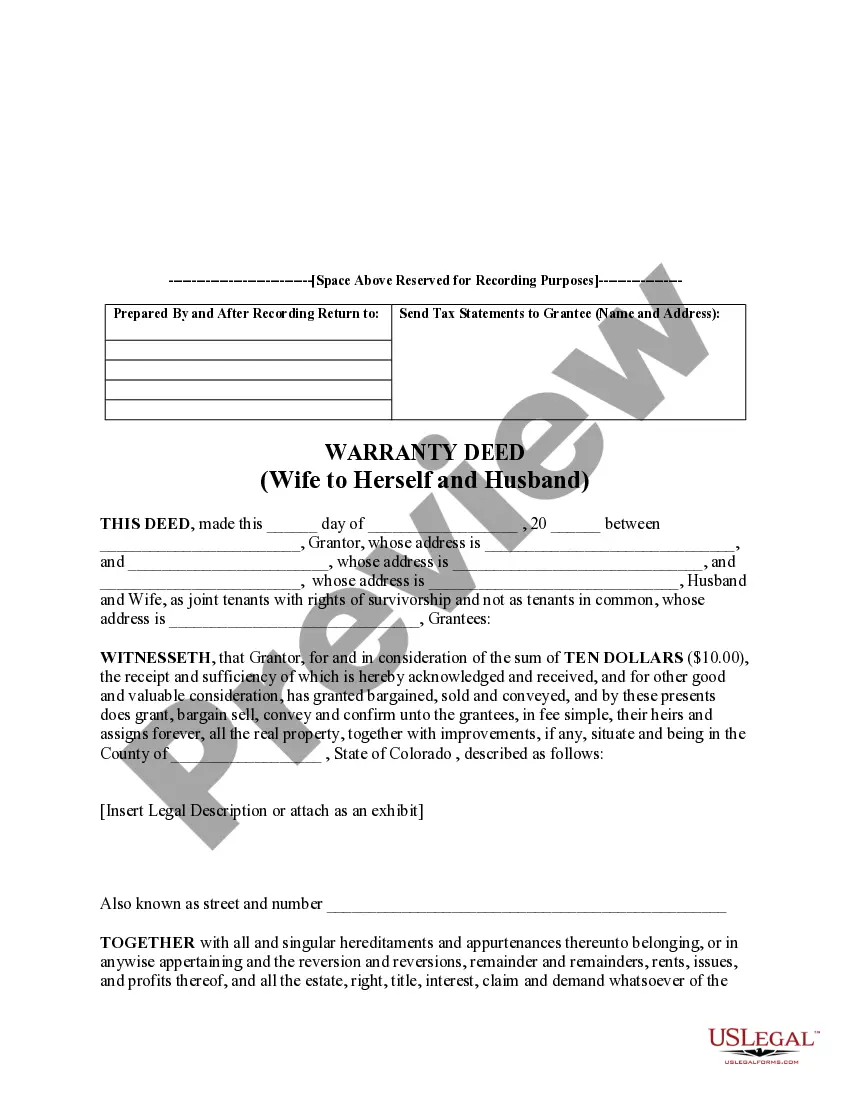 Preview Warranty Deed to Separate Property of One Spouse to Both as Joint Tenants