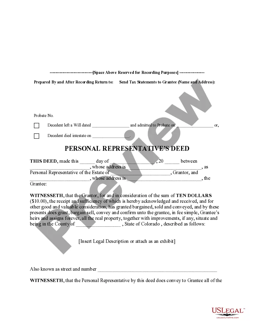 Preview Warranty Deed for Personal Representative