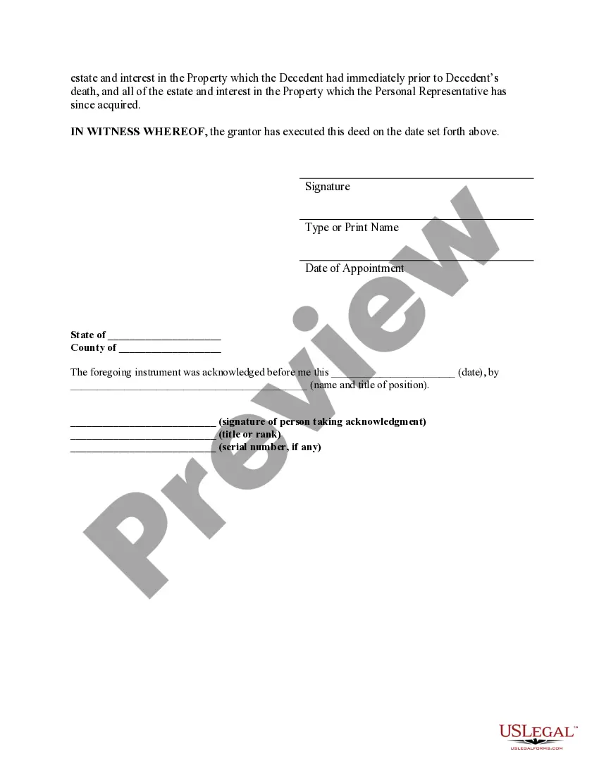 Preview Warranty Deed for Personal Representative