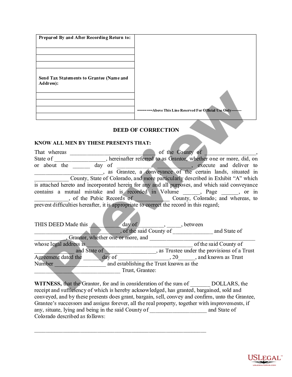 Westminster Colorado Warranty Deed For Correction Correction Deed Us Legal Forms 