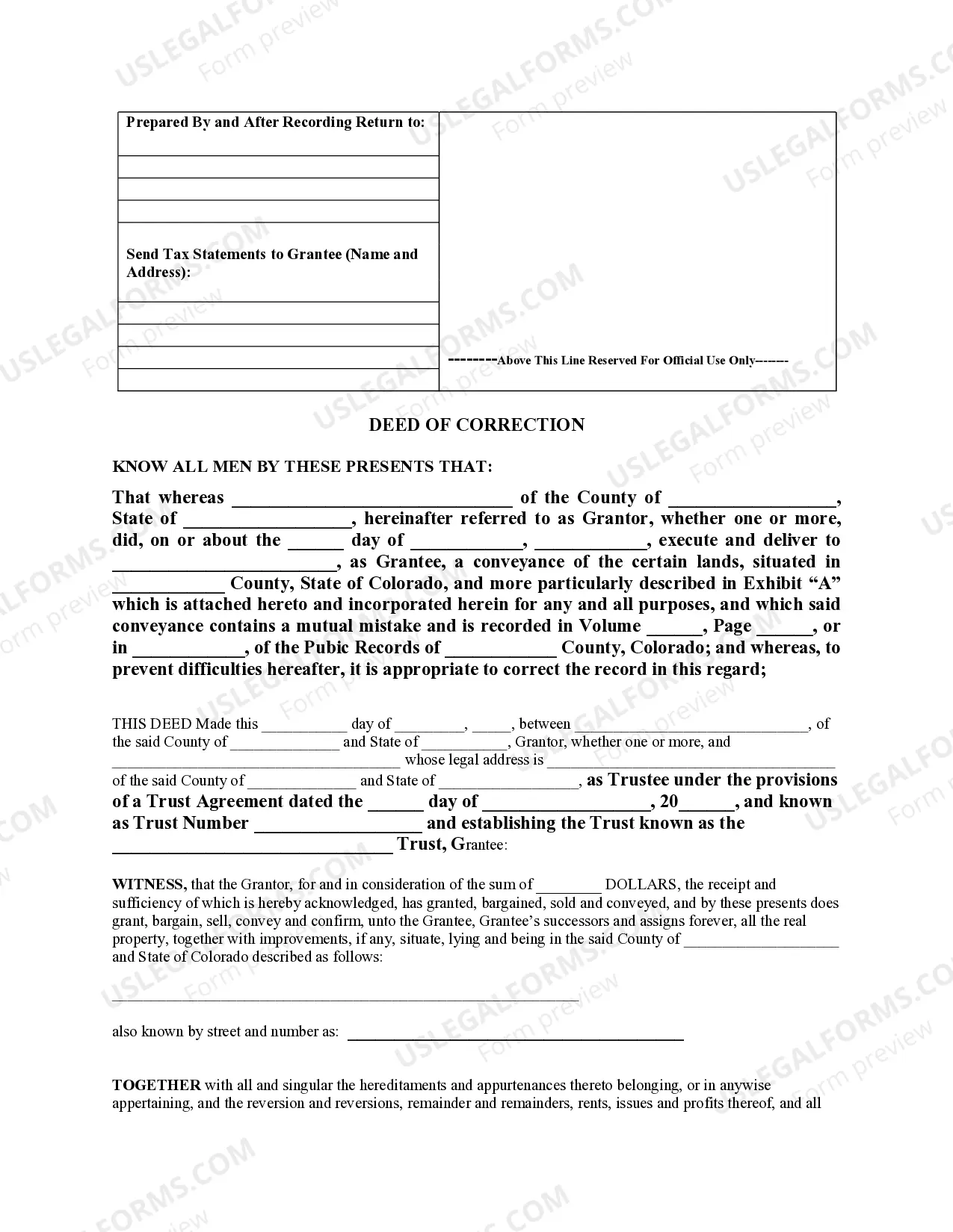 Preview Warranty Deed for Correction