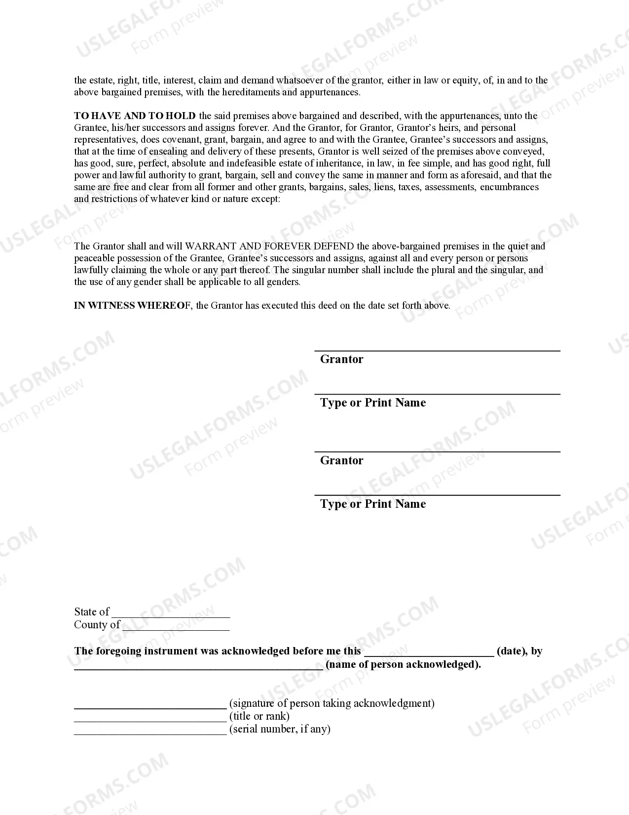 Preview Warranty Deed for Correction