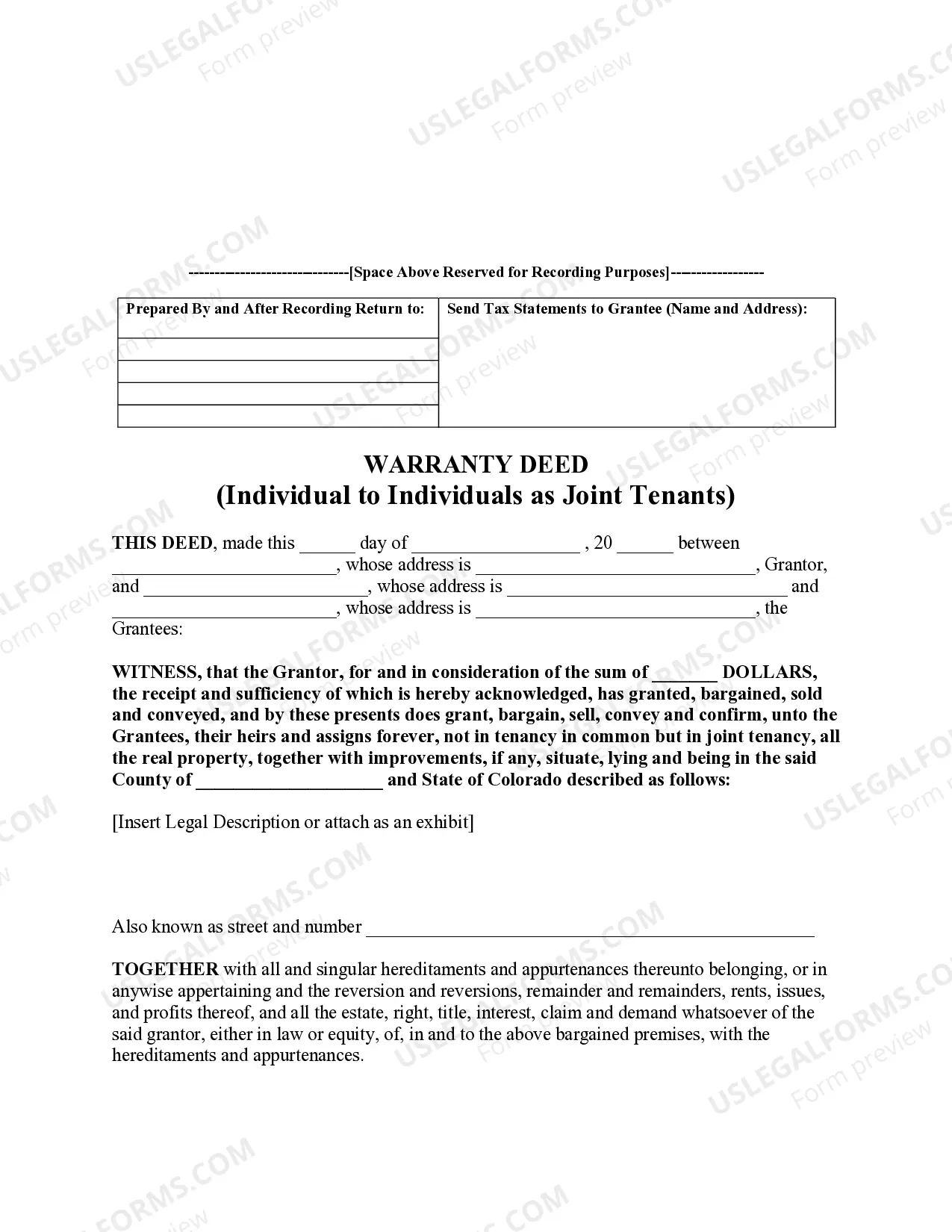 Preview Warranty Deed from Individual to Two Individuals as Joint Tenants