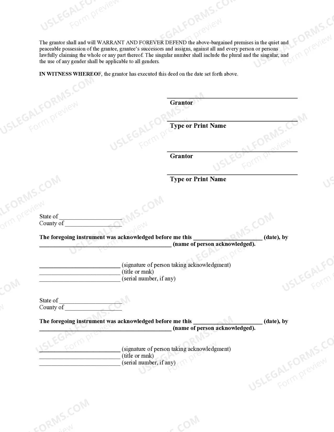 Preview Warranty Deed for Husband and Wife to Trust