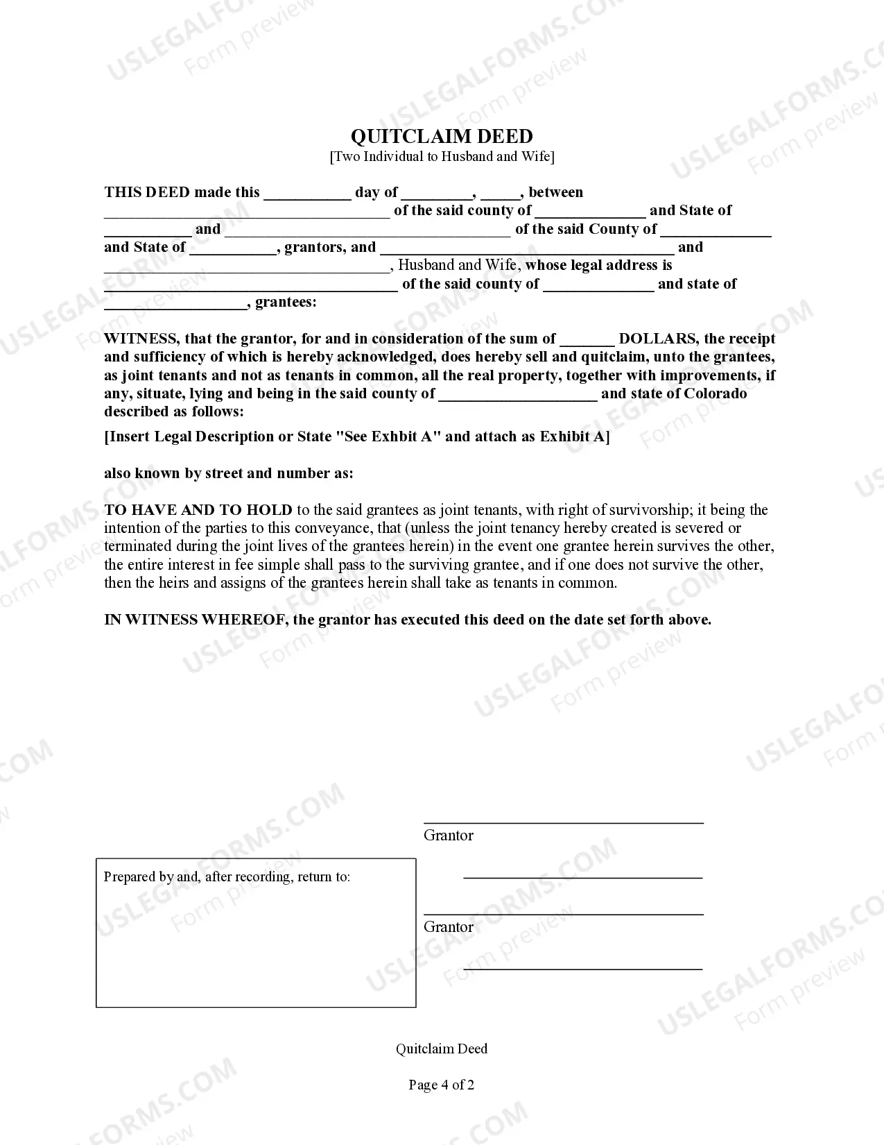 Preview Quitclaim Deed for Two Individuals to Husband and Wife as Joint Tenants