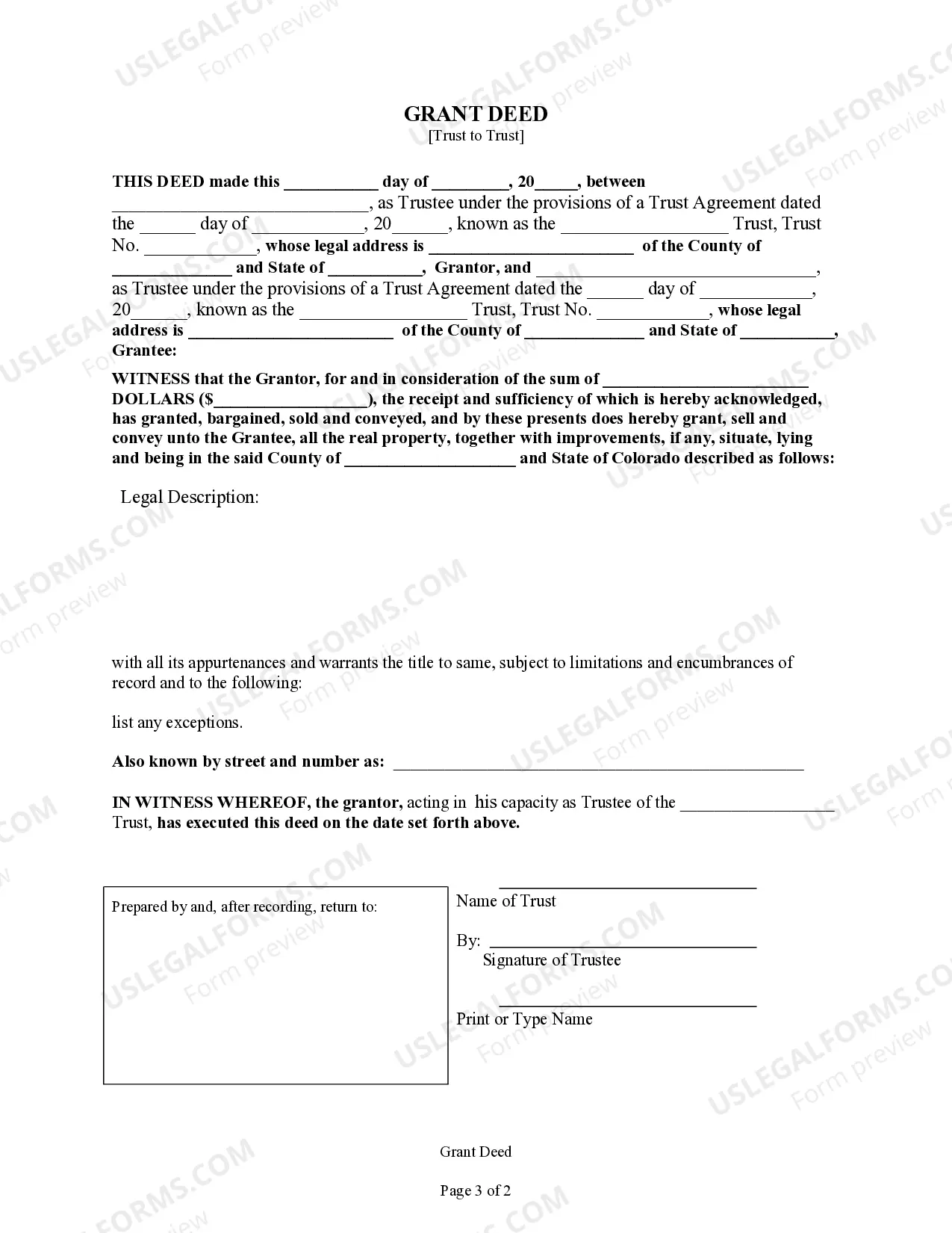 Preview Grant Deed - Trust to a Trust