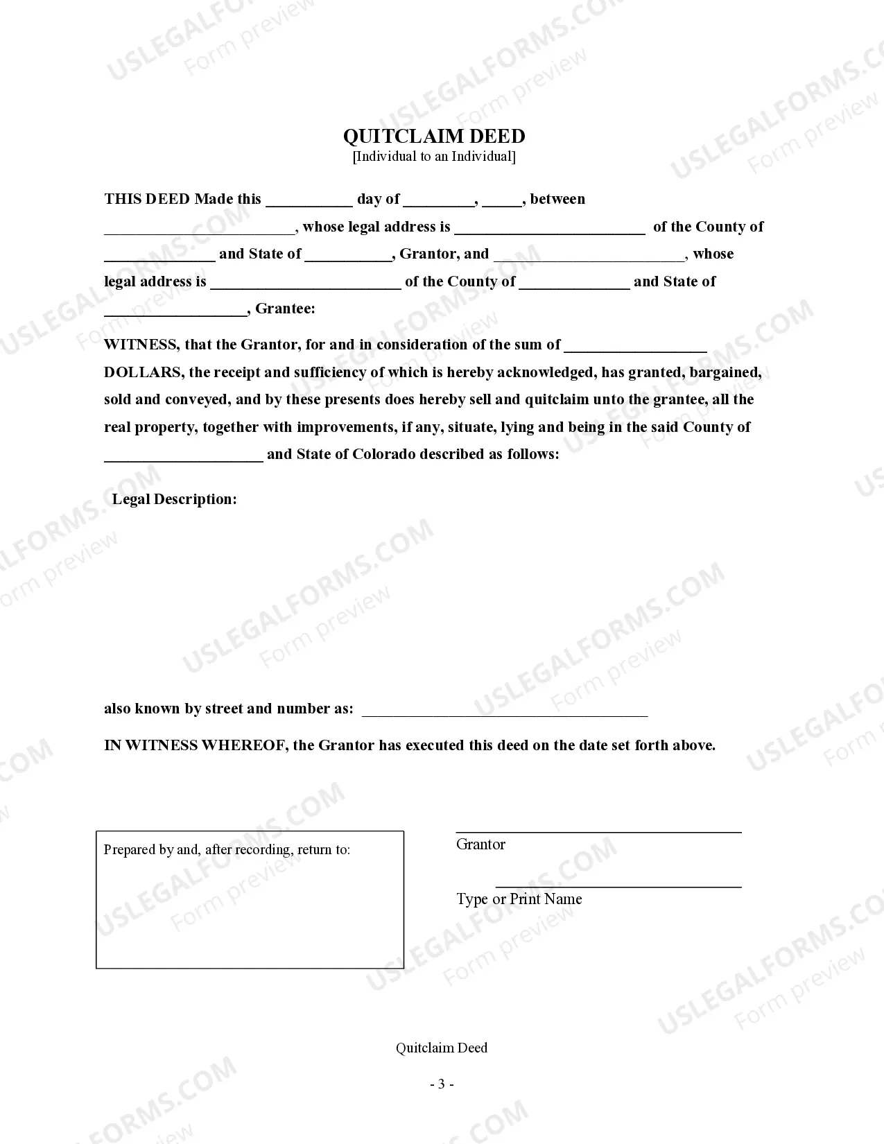 Preview Quitclaim Deed - Individual to Individual