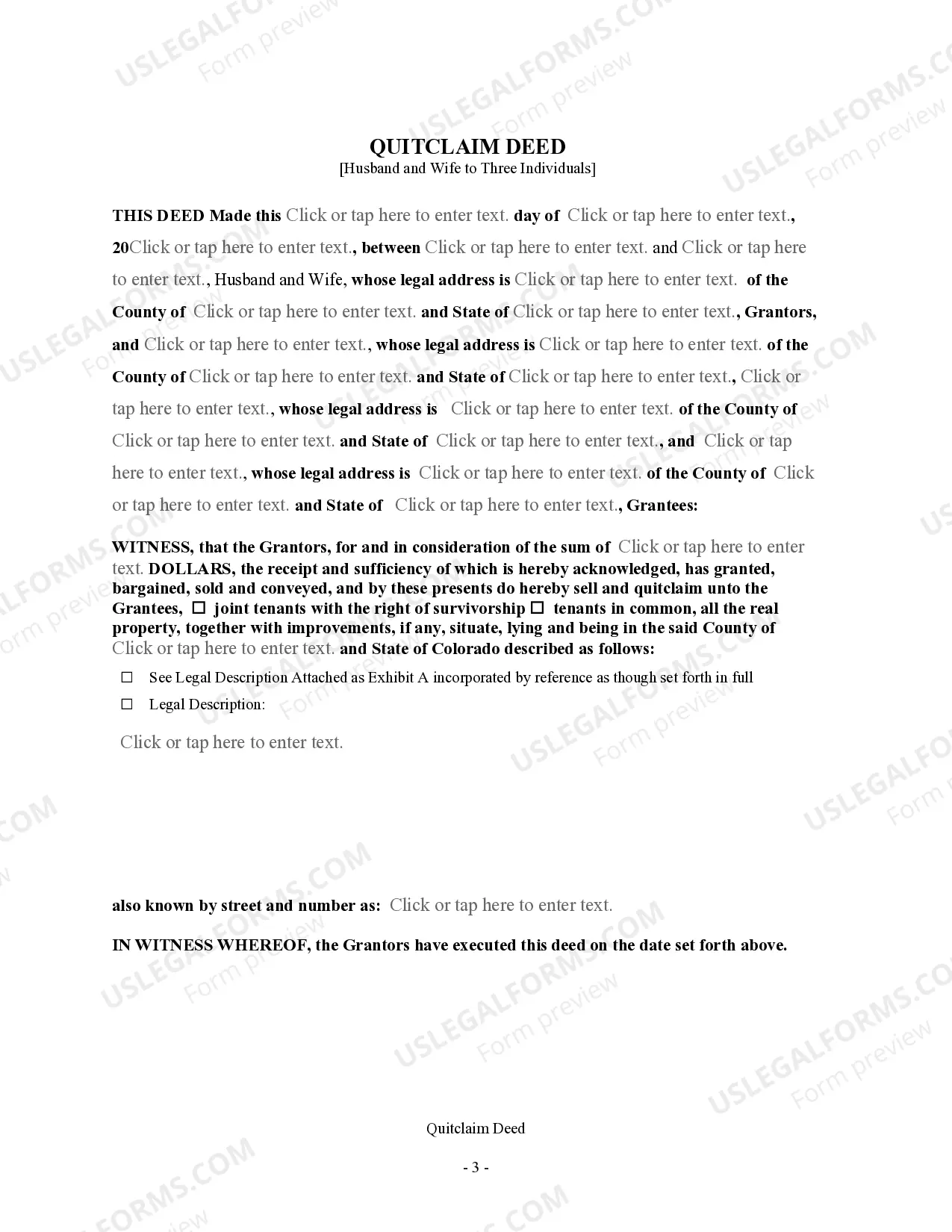 Preview Quitclaim Deed - Husband and Wife to Three Individuals
