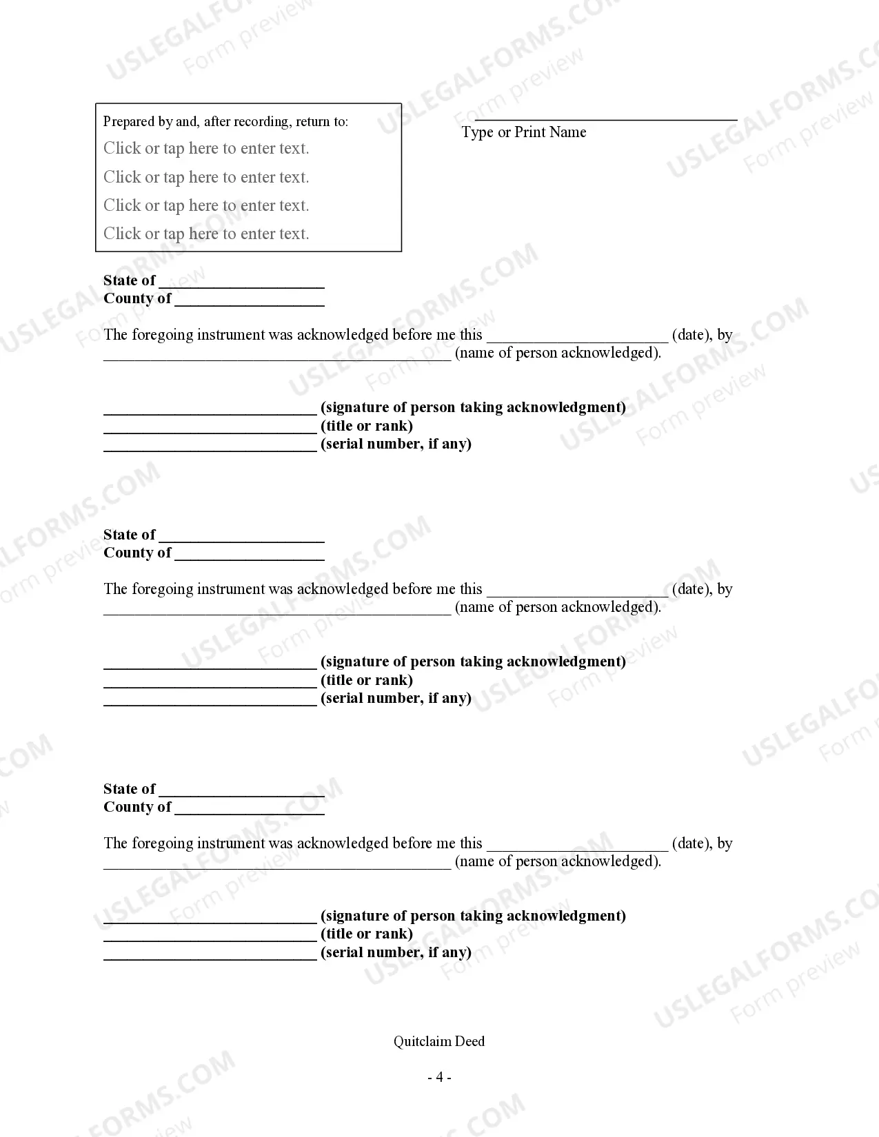 Preview Quitclaim Deed - Three Individuals to a limited liability company