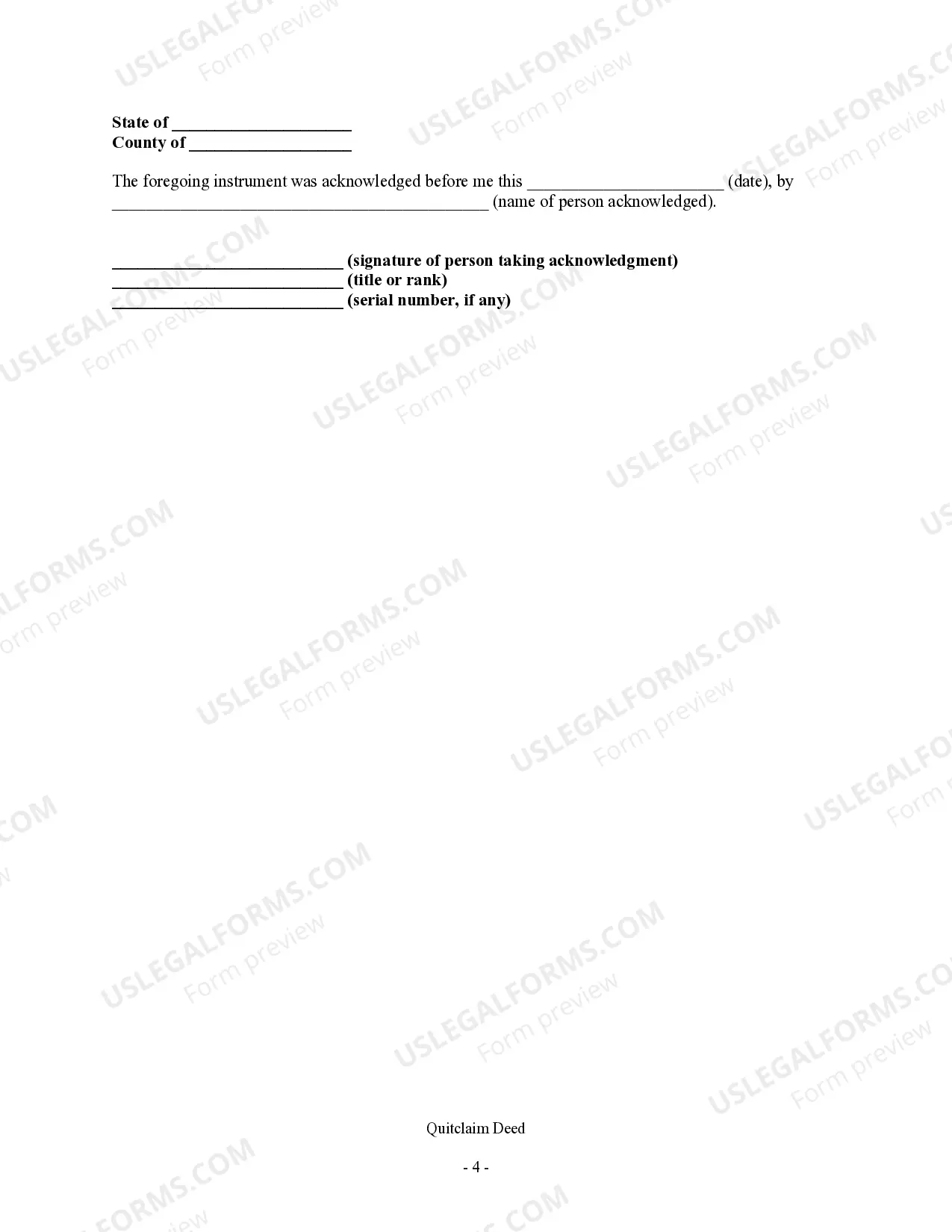 Preview Quitclaim Deed from an Individual to a Limited Liability Company