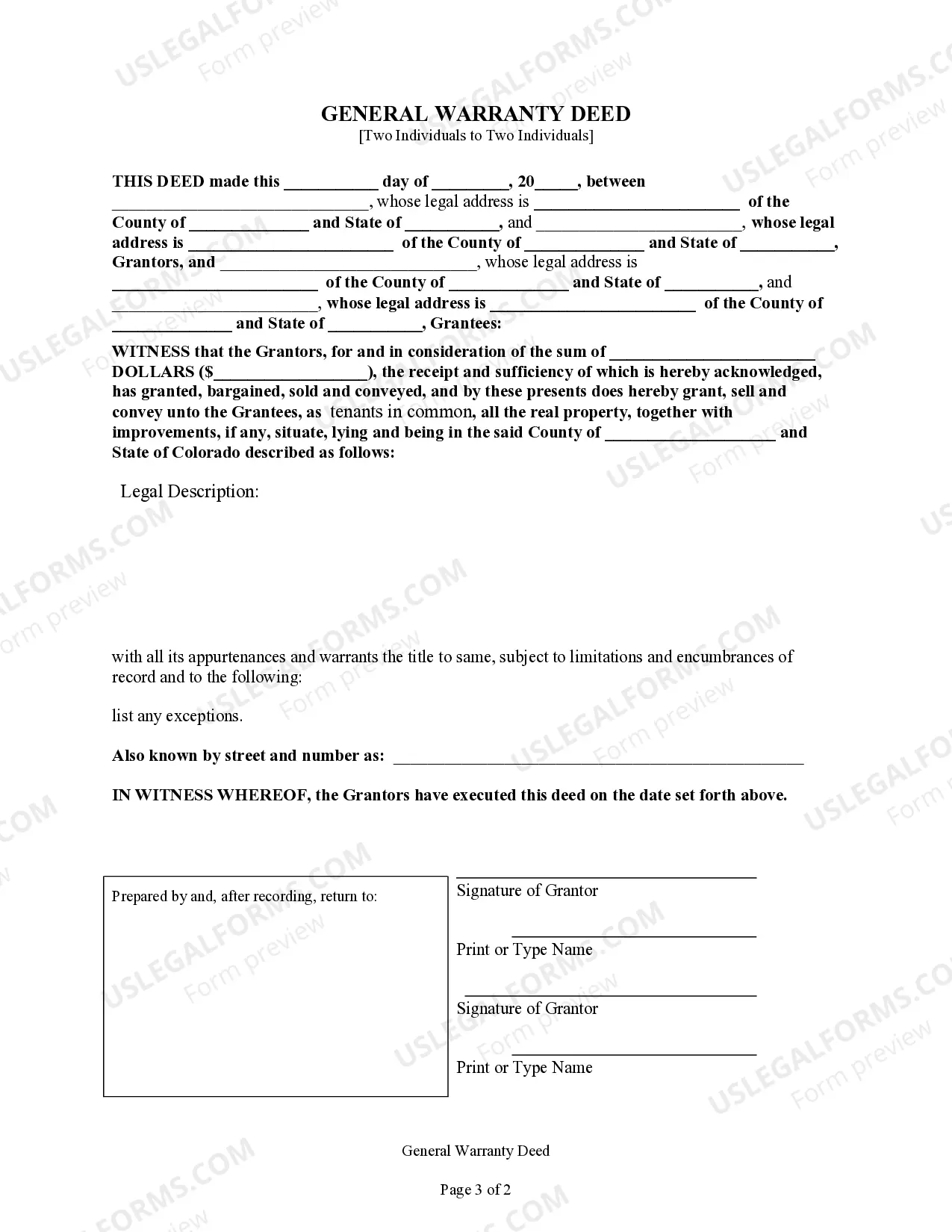 Preview General Warrant Deed - Two Individuals to Two Individuals