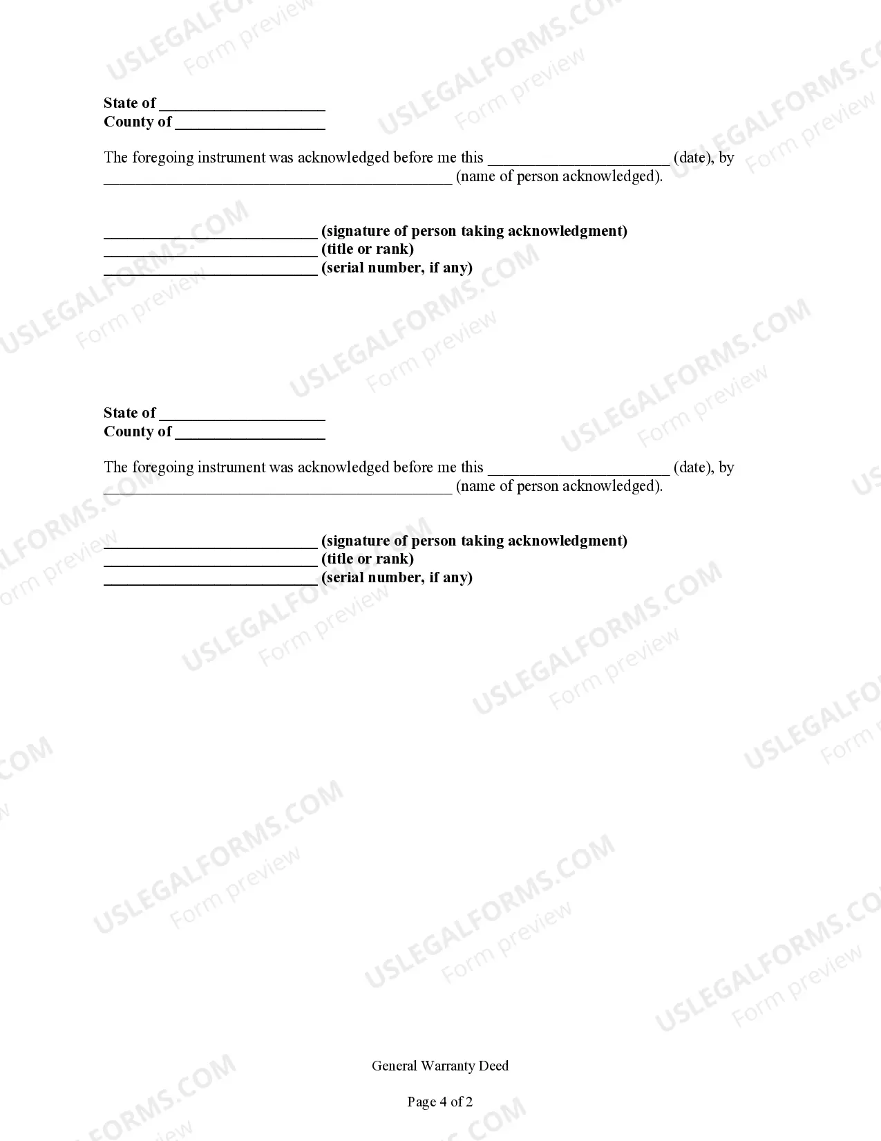 Preview General Warrant Deed - Two Individuals to Two Individuals