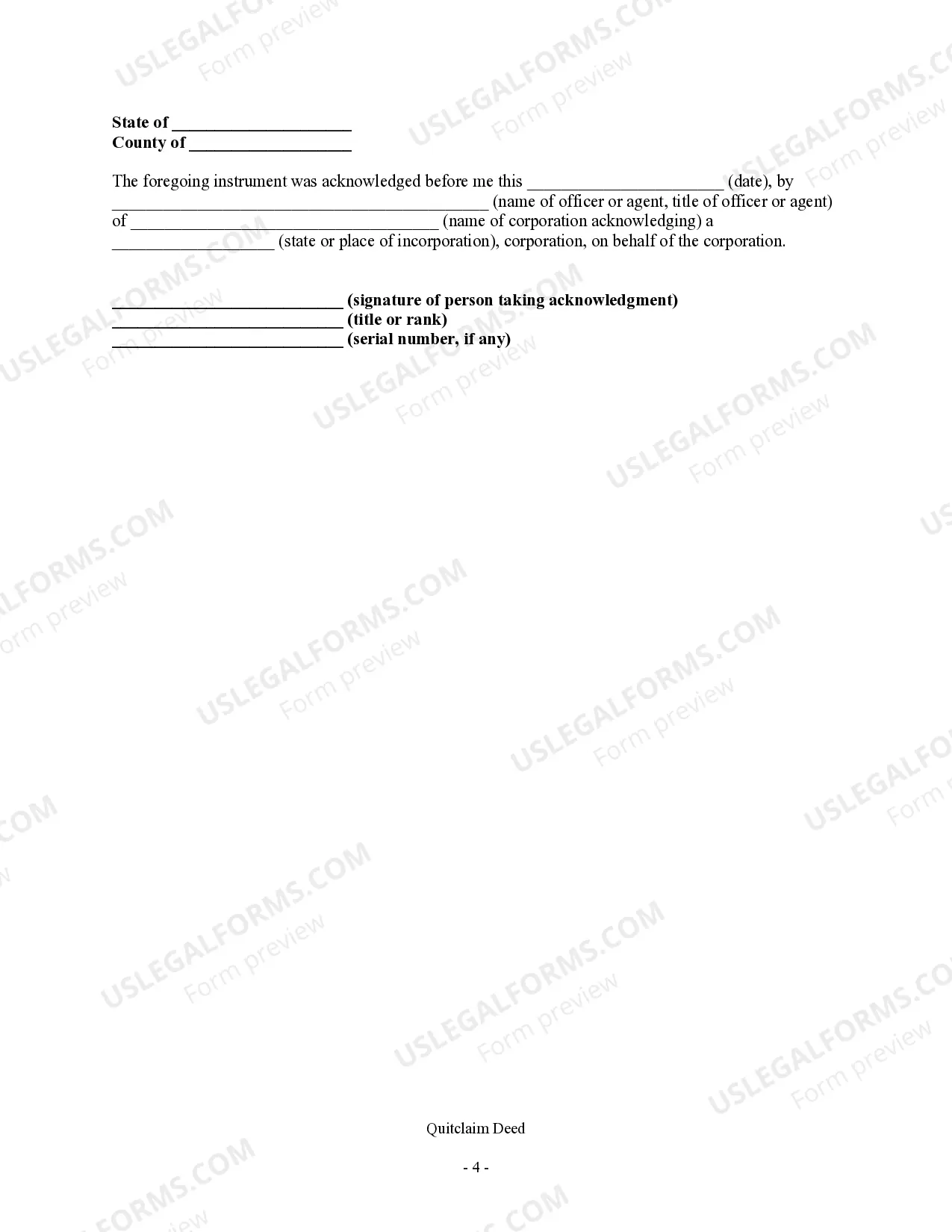 Preview Quitclaim Deed from Corporation to Individual