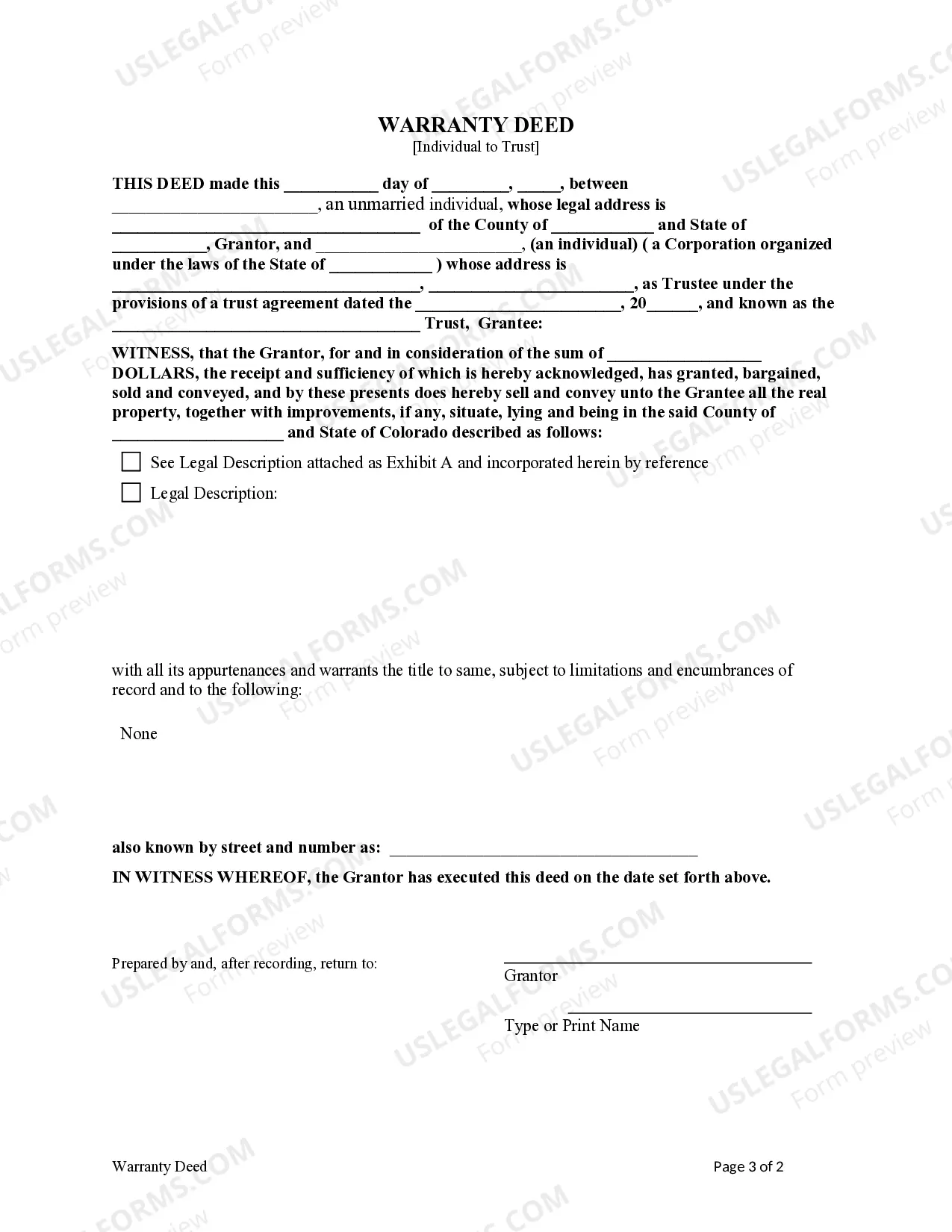Preview Warranty Deed - Individual to a Trust