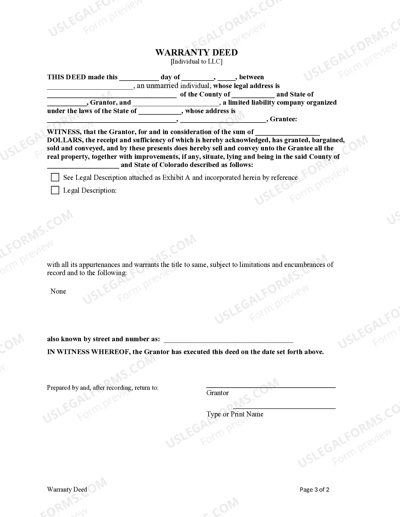 Preview Warranty Deed - Individual to a Limited Liability Company