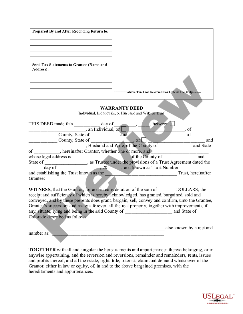 Colorado Warranty Deed from Individual, Individuals - Warranty Deed ...