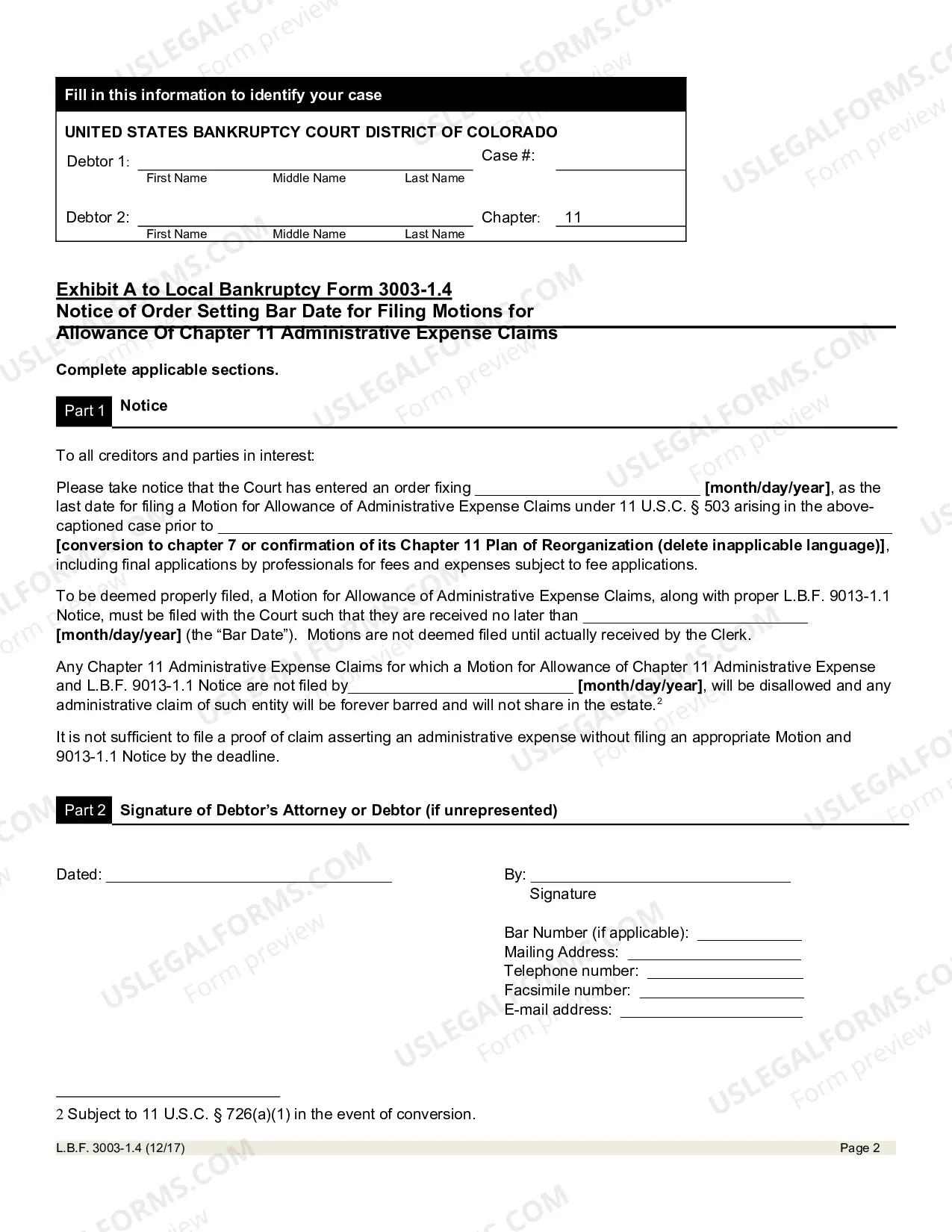 Preview Order Setting Bar Date For Filing Motions For Allowance of Chapter 11 Administrative Expense Claims