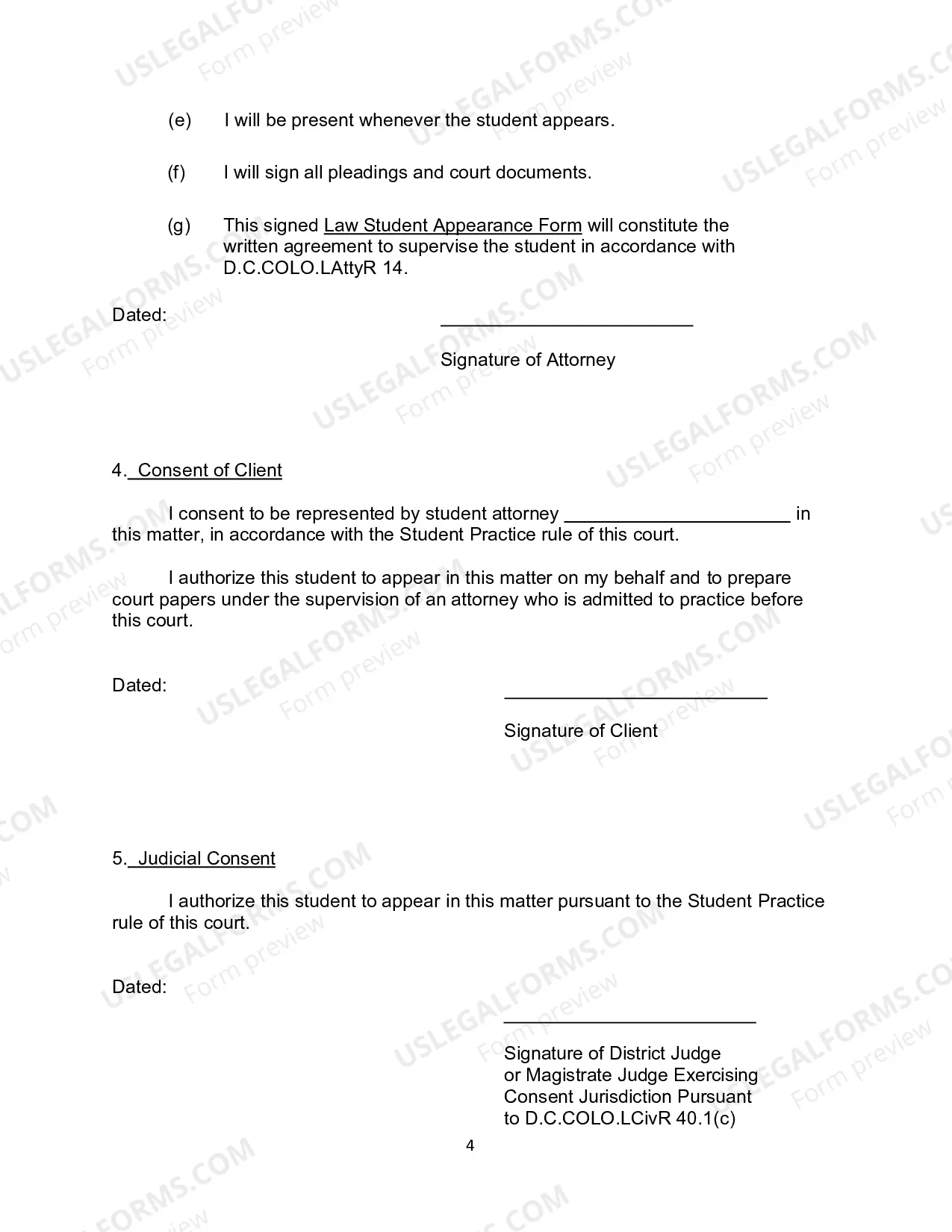 Preview Law Student Appearance Form