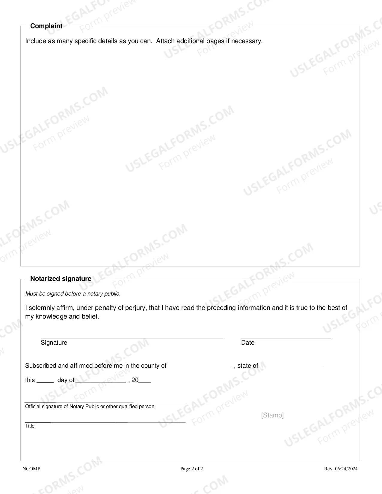 Preview Notary Complaint Form