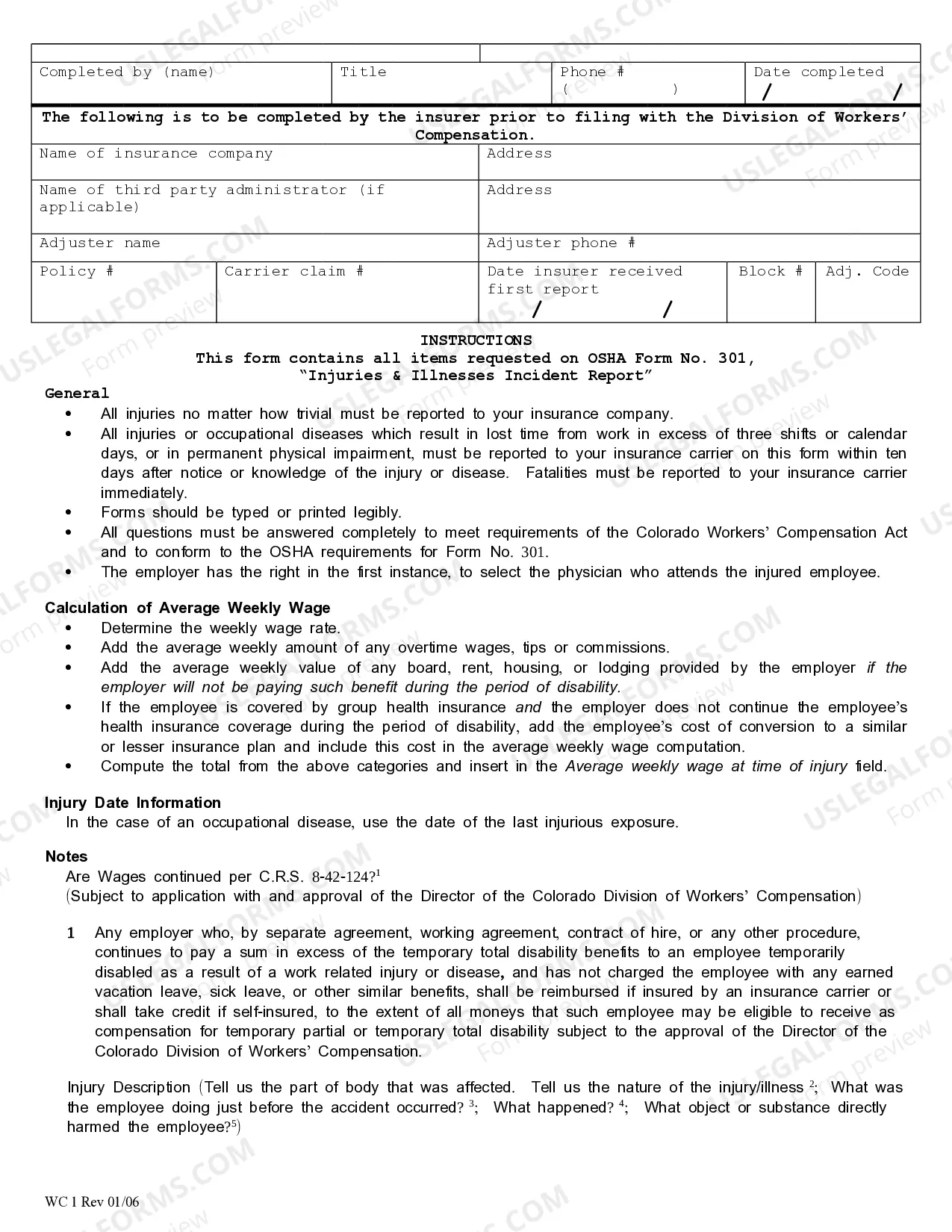 Preview Employer's First Report for Workers' Compensation