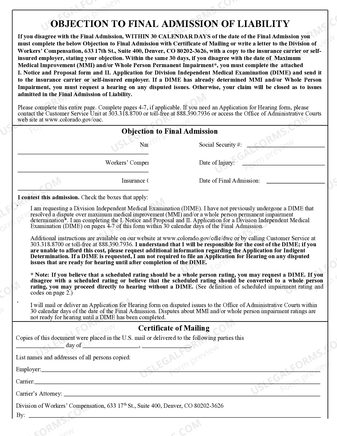 Preview Final Admission of Liability for Workers' Compensation