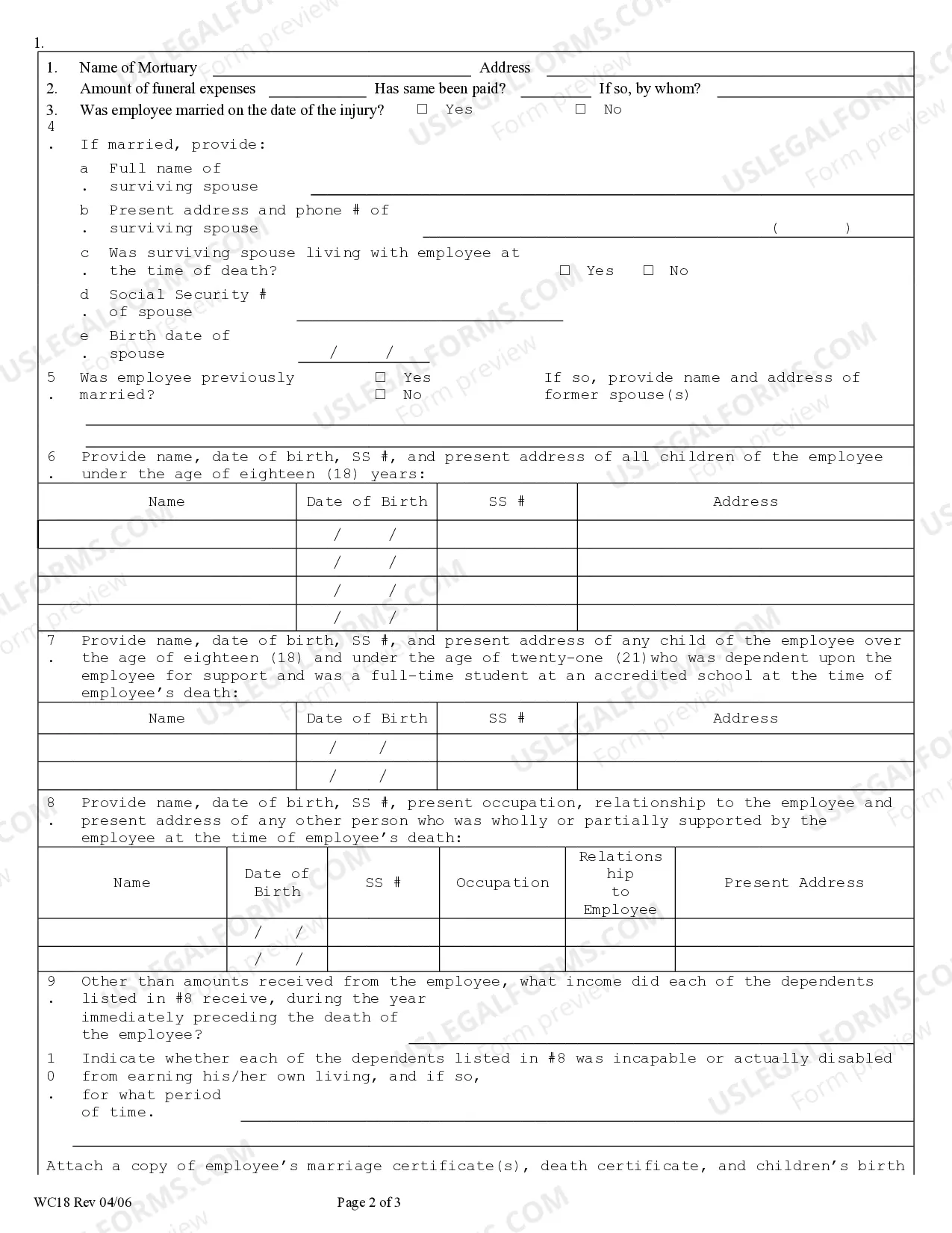 Preview Dependent's Notice and Claim for Workers' Compensation