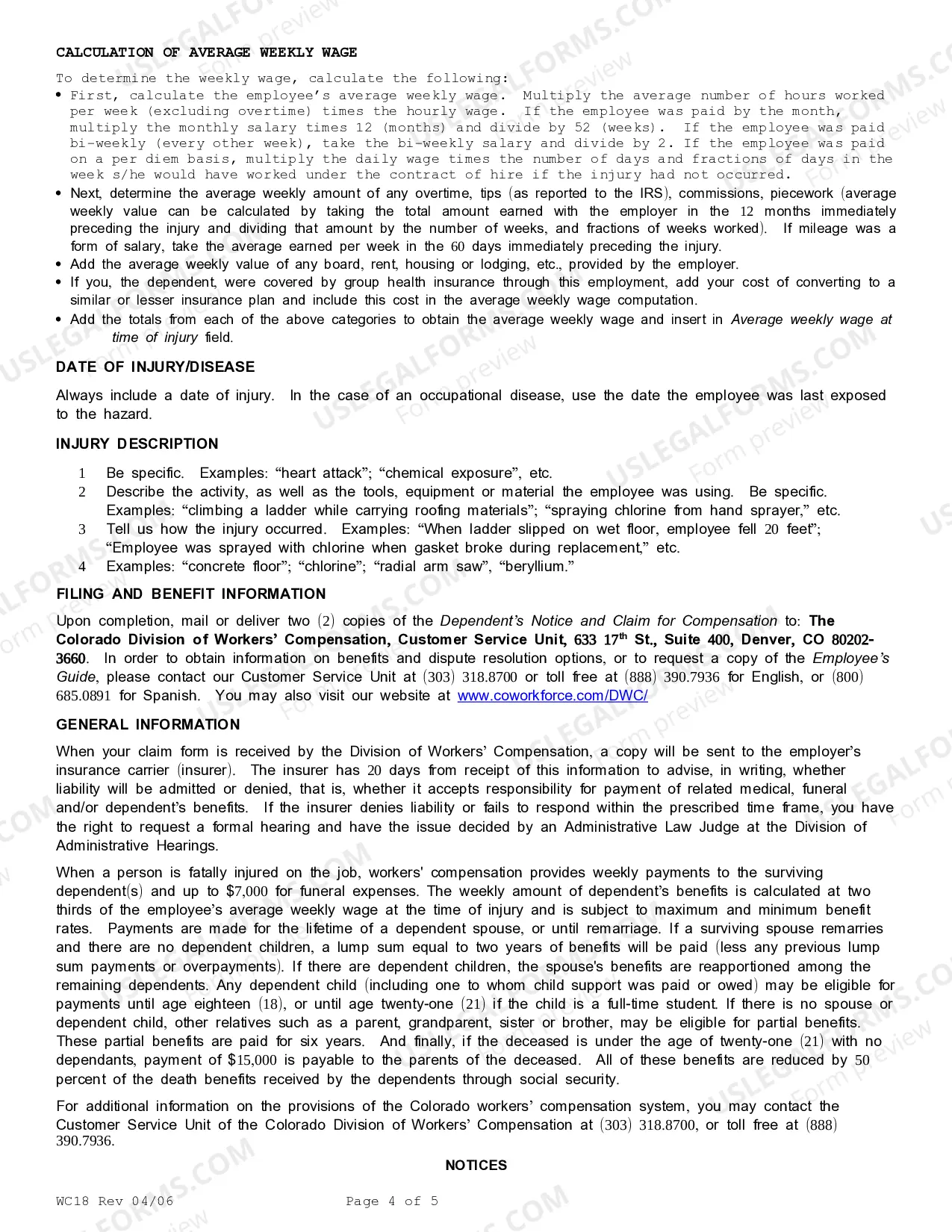 Preview Dependent's Notice and Claim for Workers' Compensation