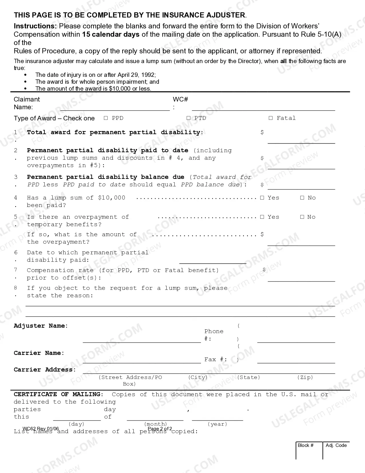 Preview Application for Lump Sum for Workers' Compensation