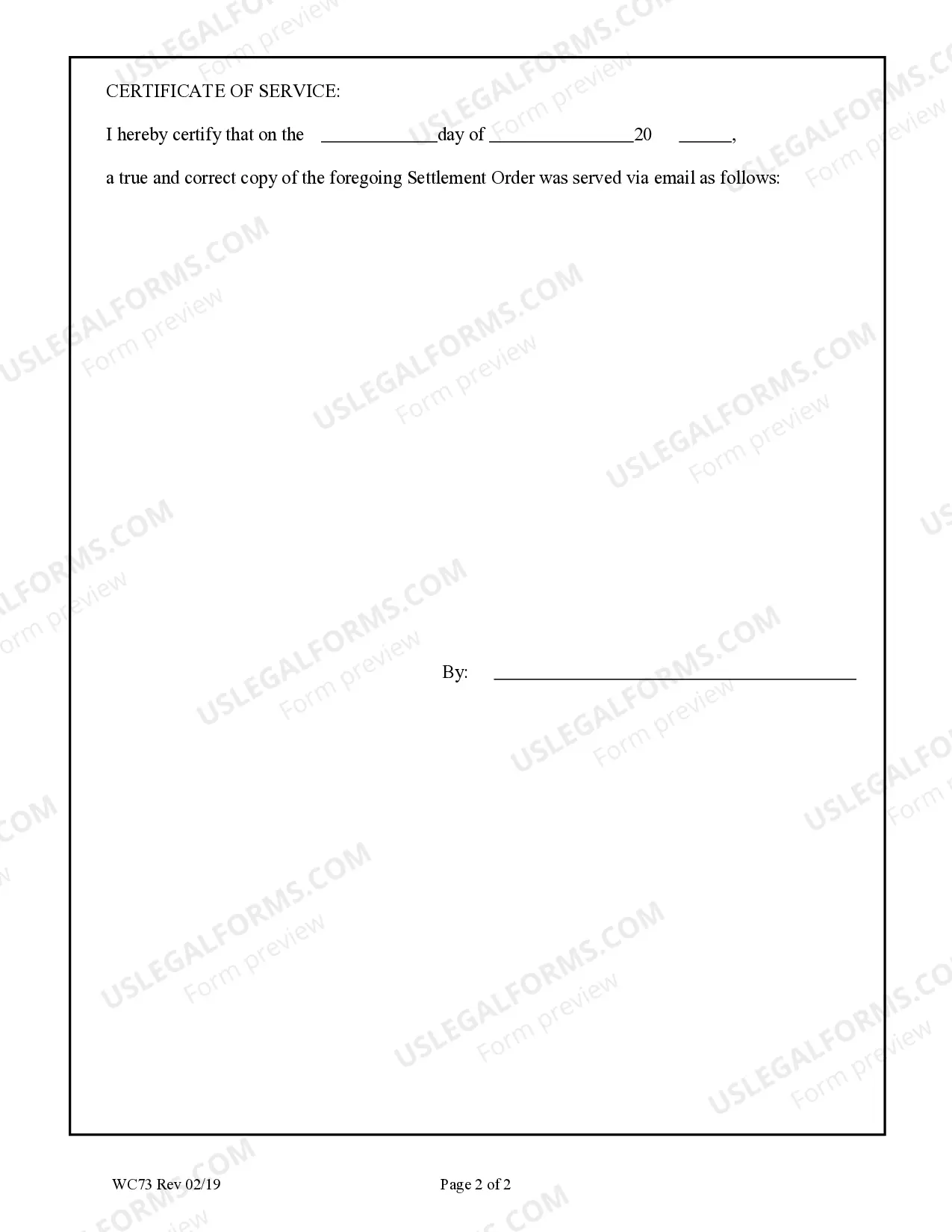 Preview Settlement Order for Workers' Compensation