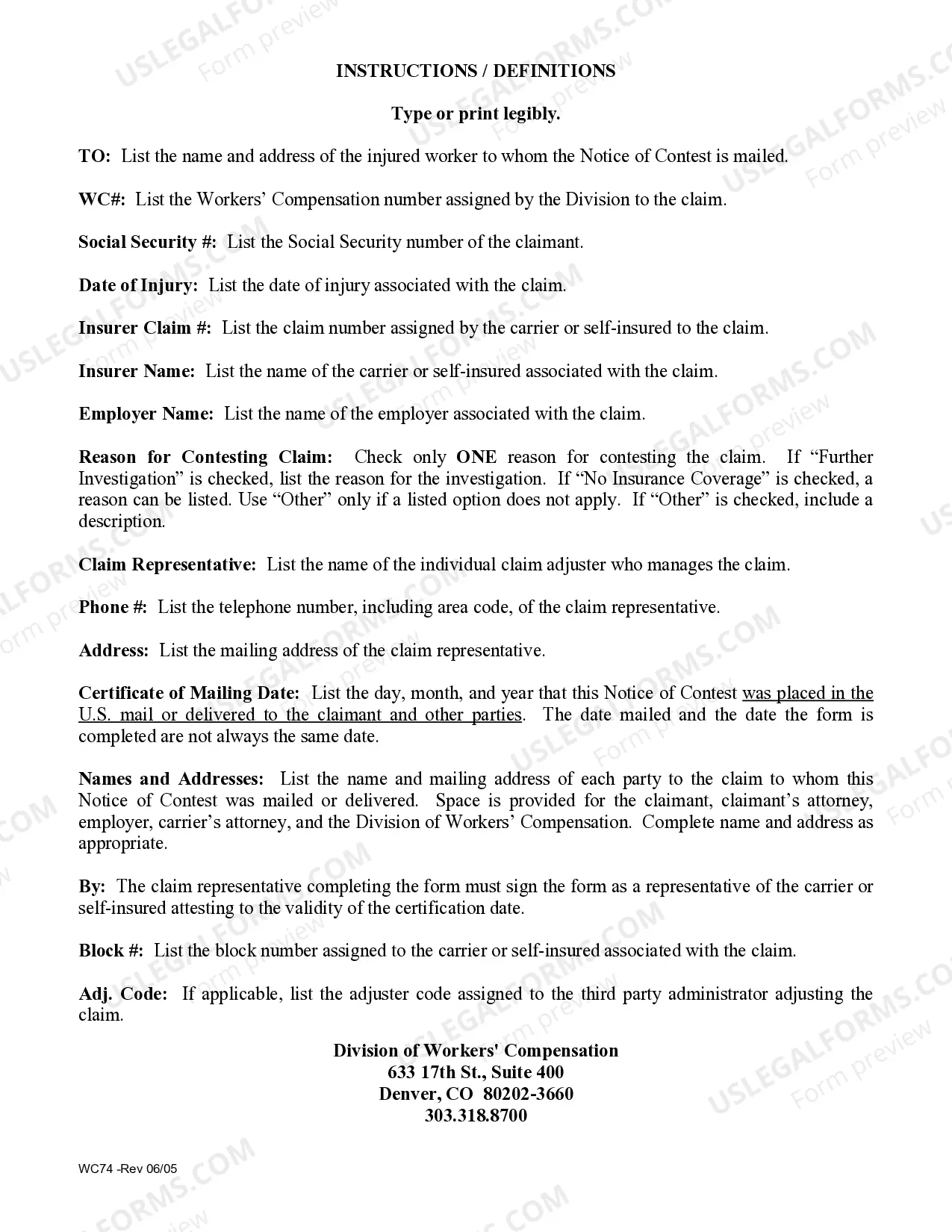 Preview Notice of Contest for Workers' Compensation