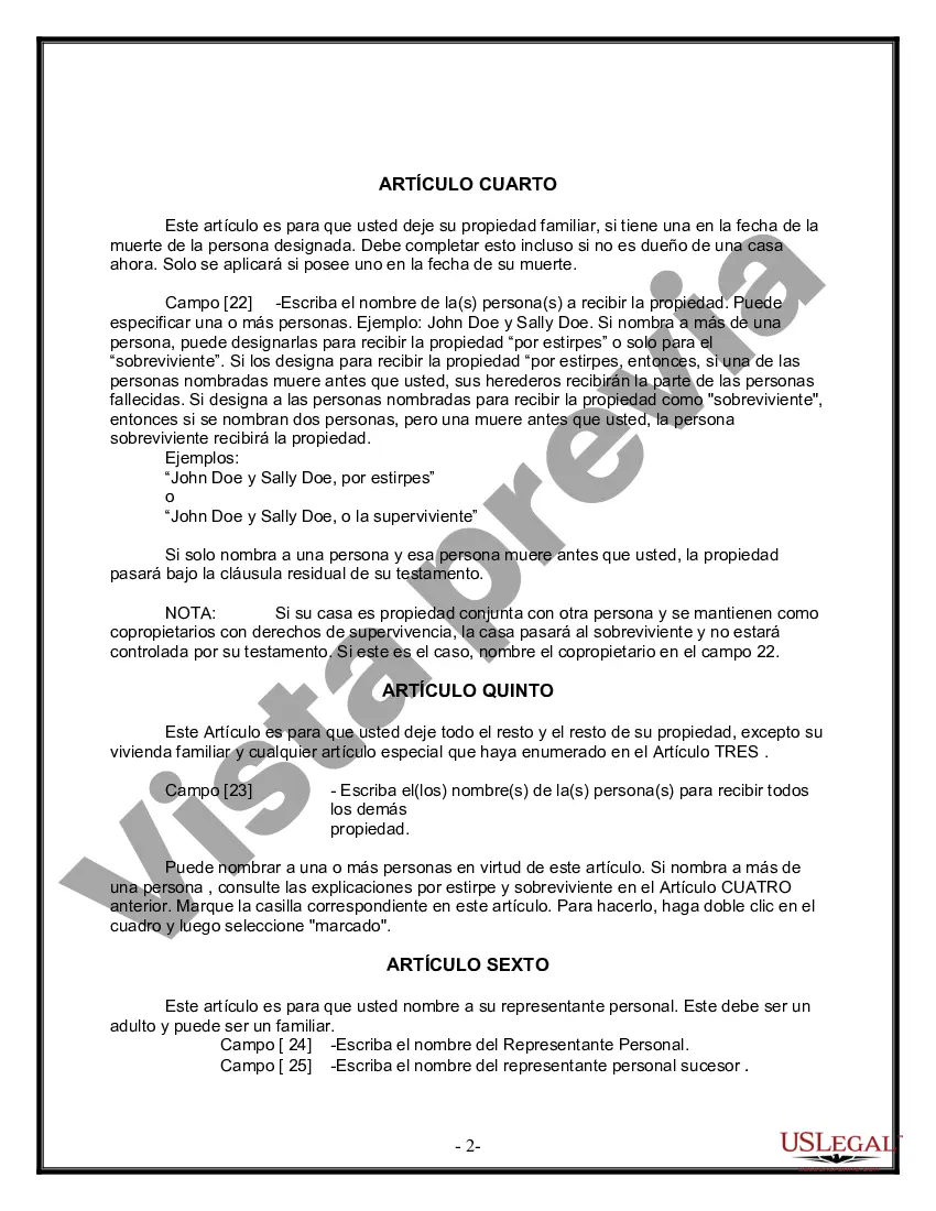 Preview Formulario de última voluntad y testamento legal para persona soltera sin hijos