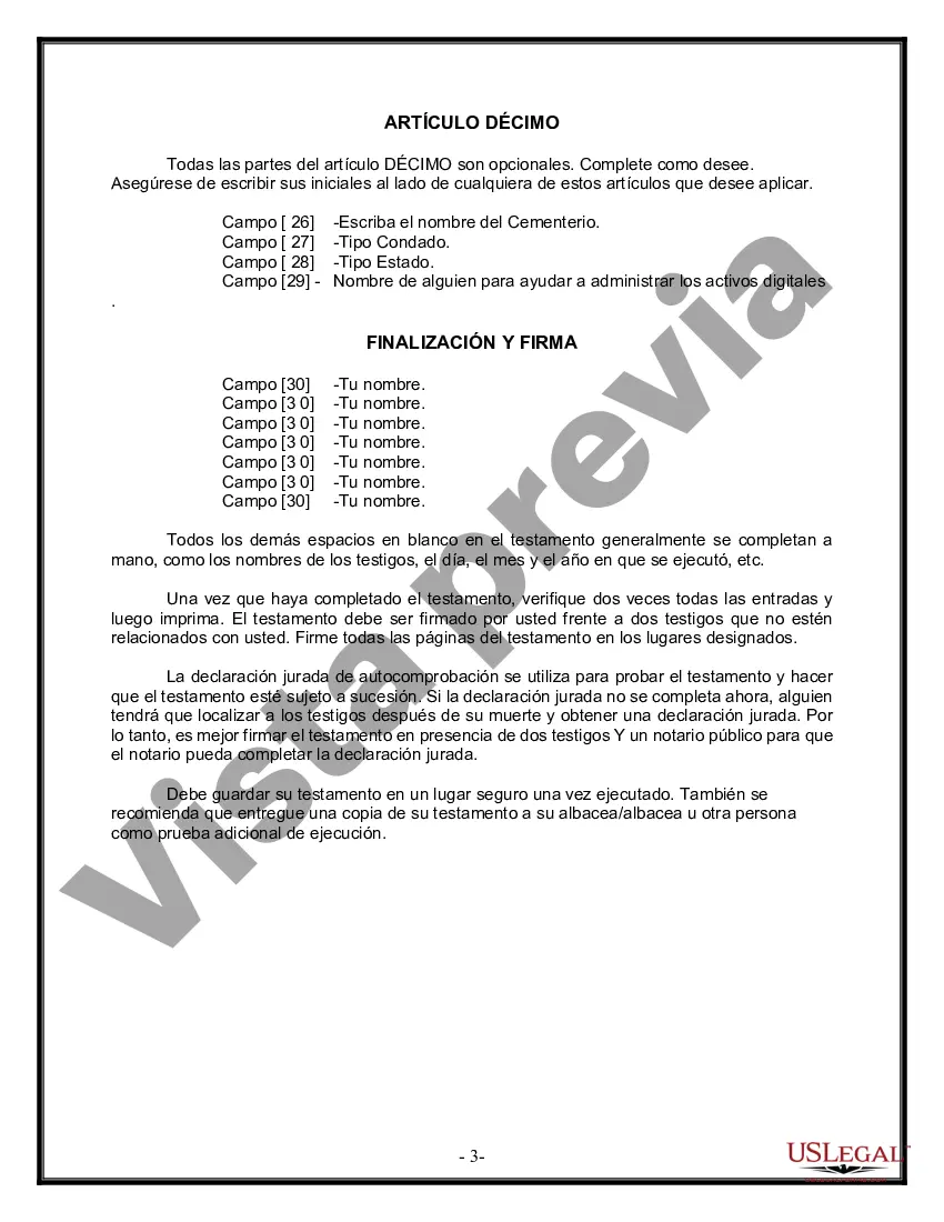 Preview Formulario de última voluntad y testamento legal para persona soltera sin hijos