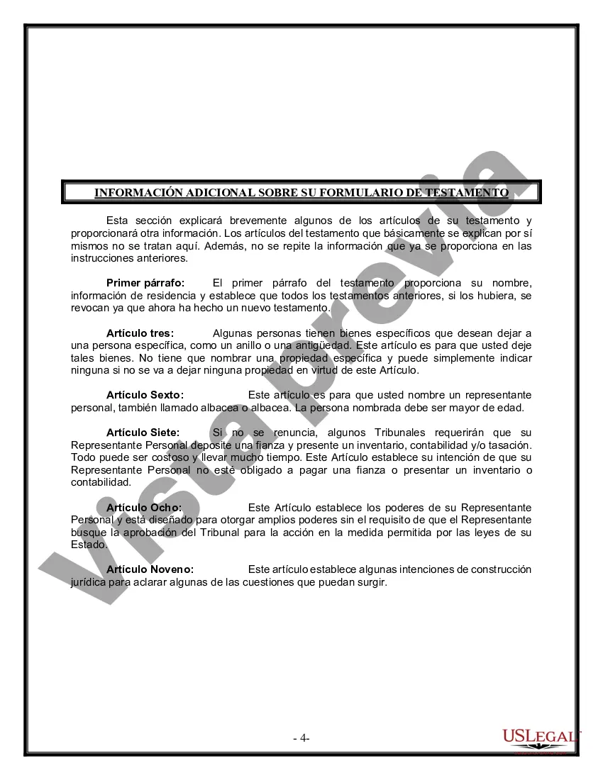 Preview Formulario de última voluntad y testamento legal para persona soltera sin hijos