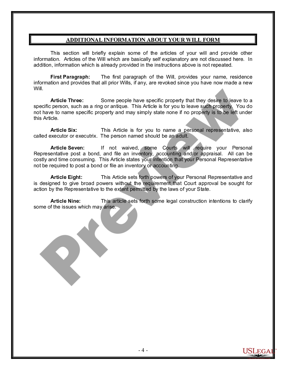 page 3 Legal Last Will and Testament Form for Single Person with No Children preview