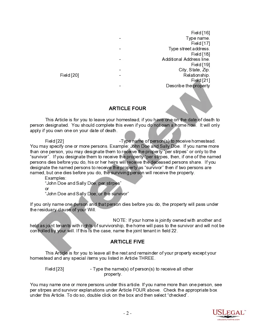 Preview Last Will and Testament for Single Person with No Children