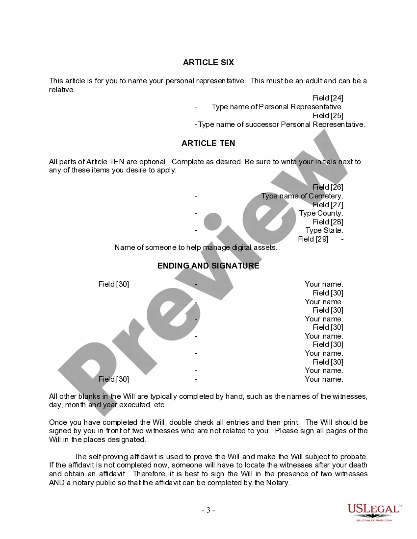 Preview Last Will and Testament for Single Person with No Children