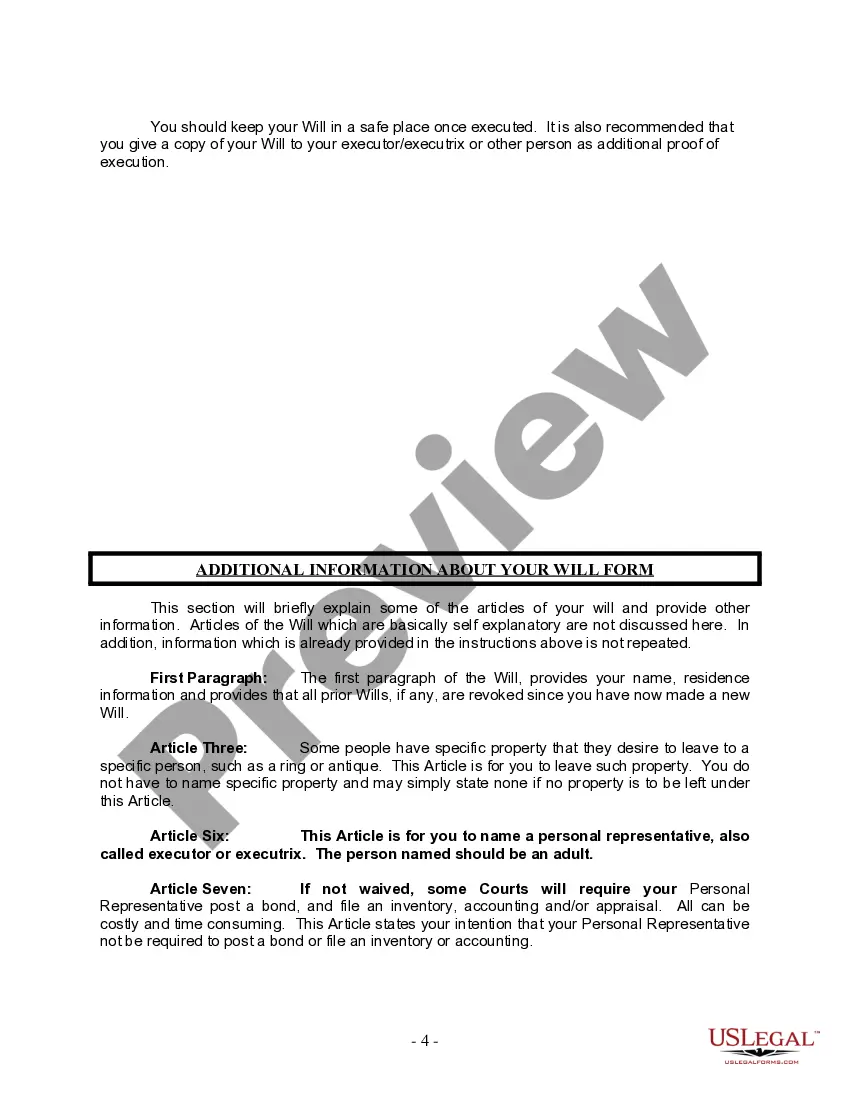 Preview Last Will and Testament for Single Person with No Children