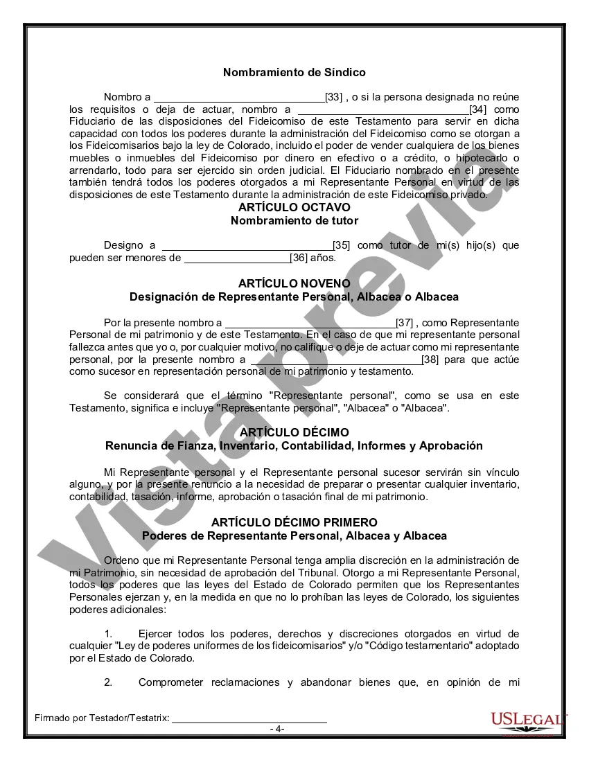 Preview Formulario Legal de Última Voluntad y Testamento para una Persona Soltera con Hijos Menores