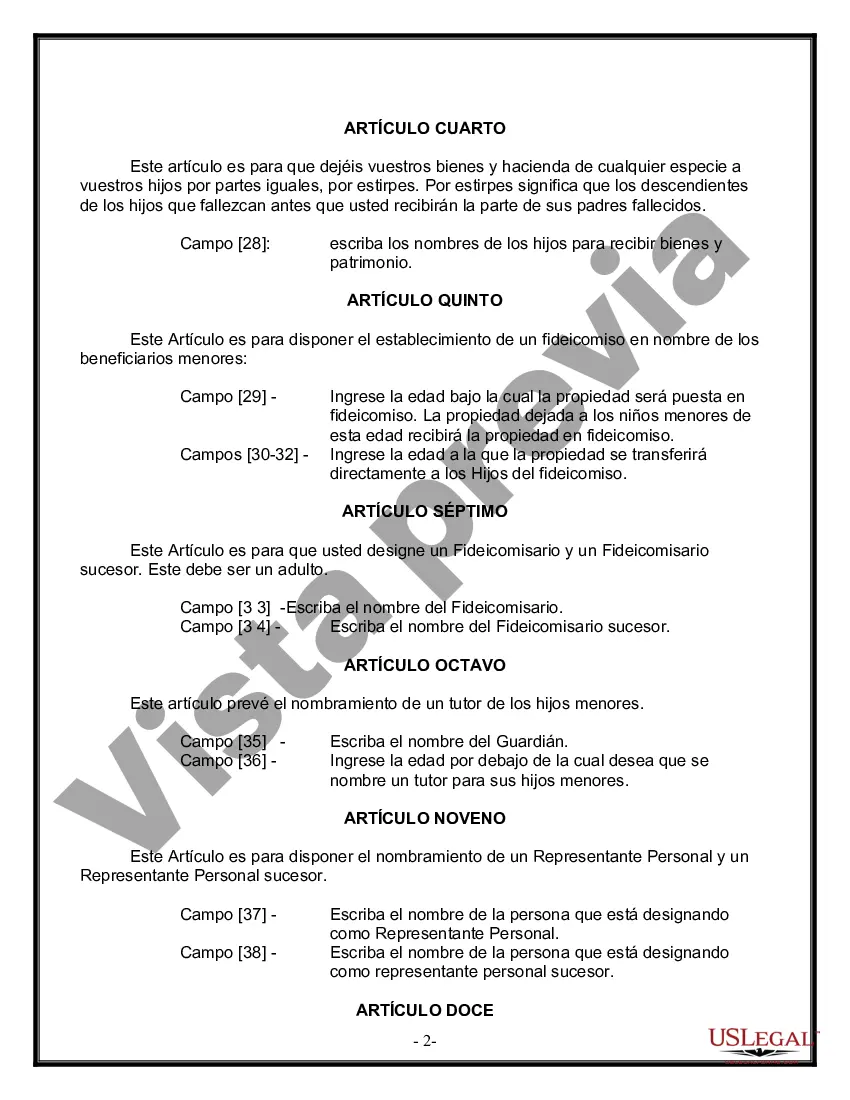 Preview Formulario Legal de Última Voluntad y Testamento para una Persona Soltera con Hijos Menores