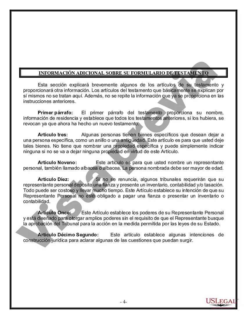 Preview Formulario Legal de Última Voluntad y Testamento para una Persona Soltera con Hijos Menores