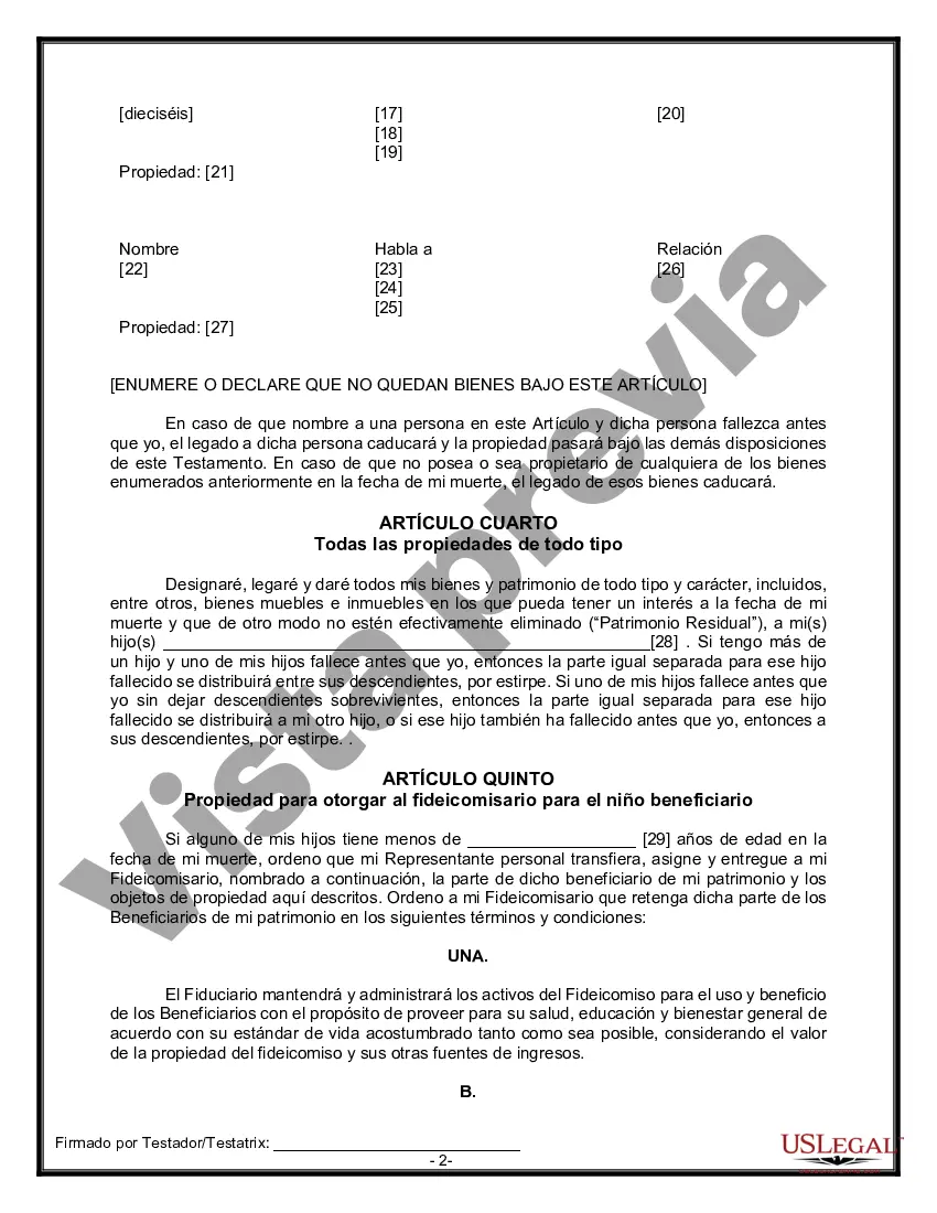 Preview Formulario Legal de Última Voluntad y Testamento para una Persona Soltera con Hijos Menores