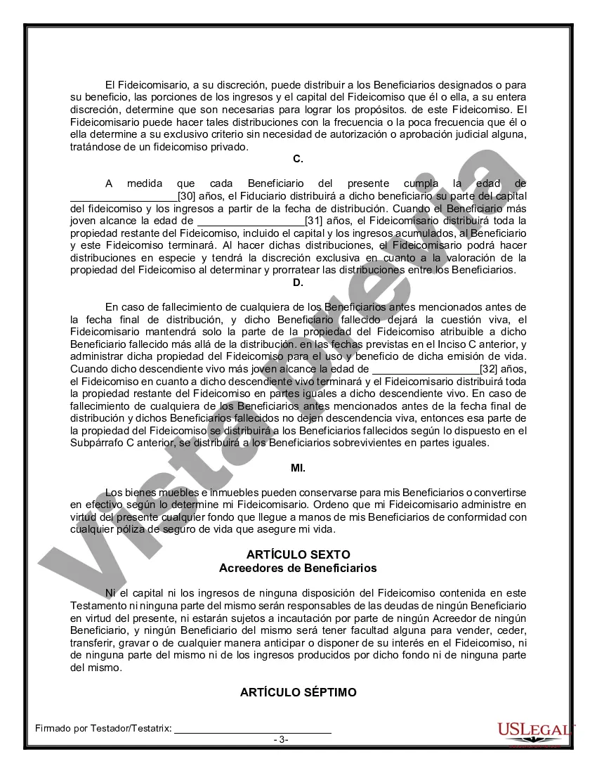 Preview Formulario Legal de Última Voluntad y Testamento para una Persona Soltera con Hijos Menores