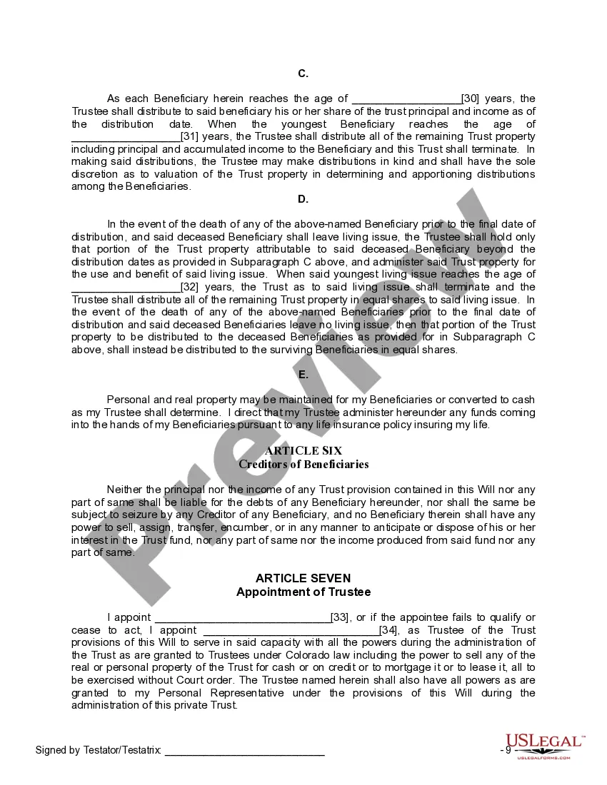 Preview Last Will and Testament for a Single Person with Minor Children