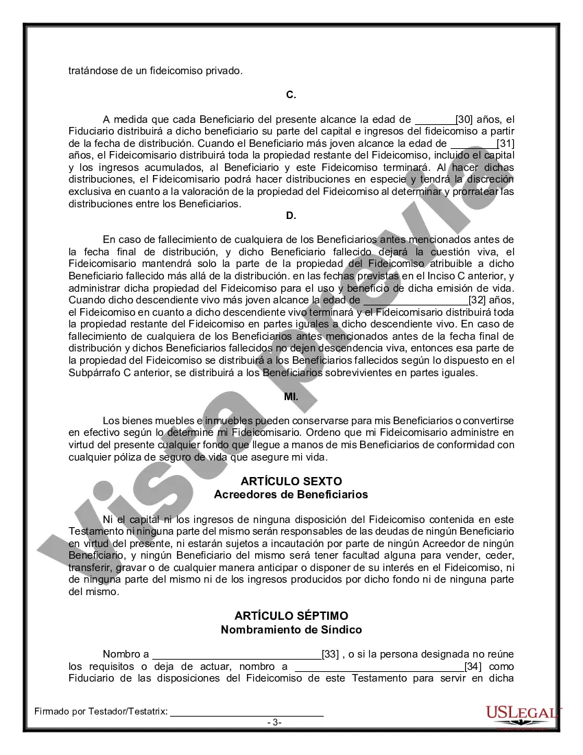 Preview Formulario Legal de Última Voluntad y Testamento para Persona Soltera con Hijos Adultos y Menores