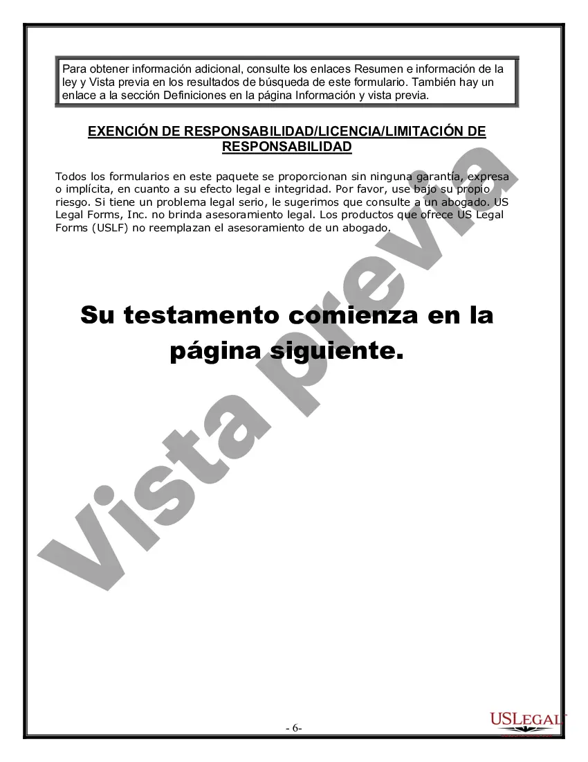 Preview Formulario Legal de Última Voluntad y Testamento para Persona Soltera con Hijos Adultos y Menores