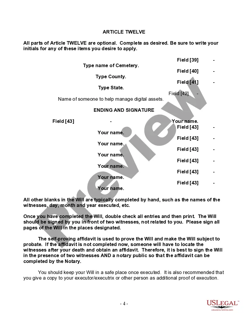 Preview Last Will and Testament for Single Person with Adult and Minor Children